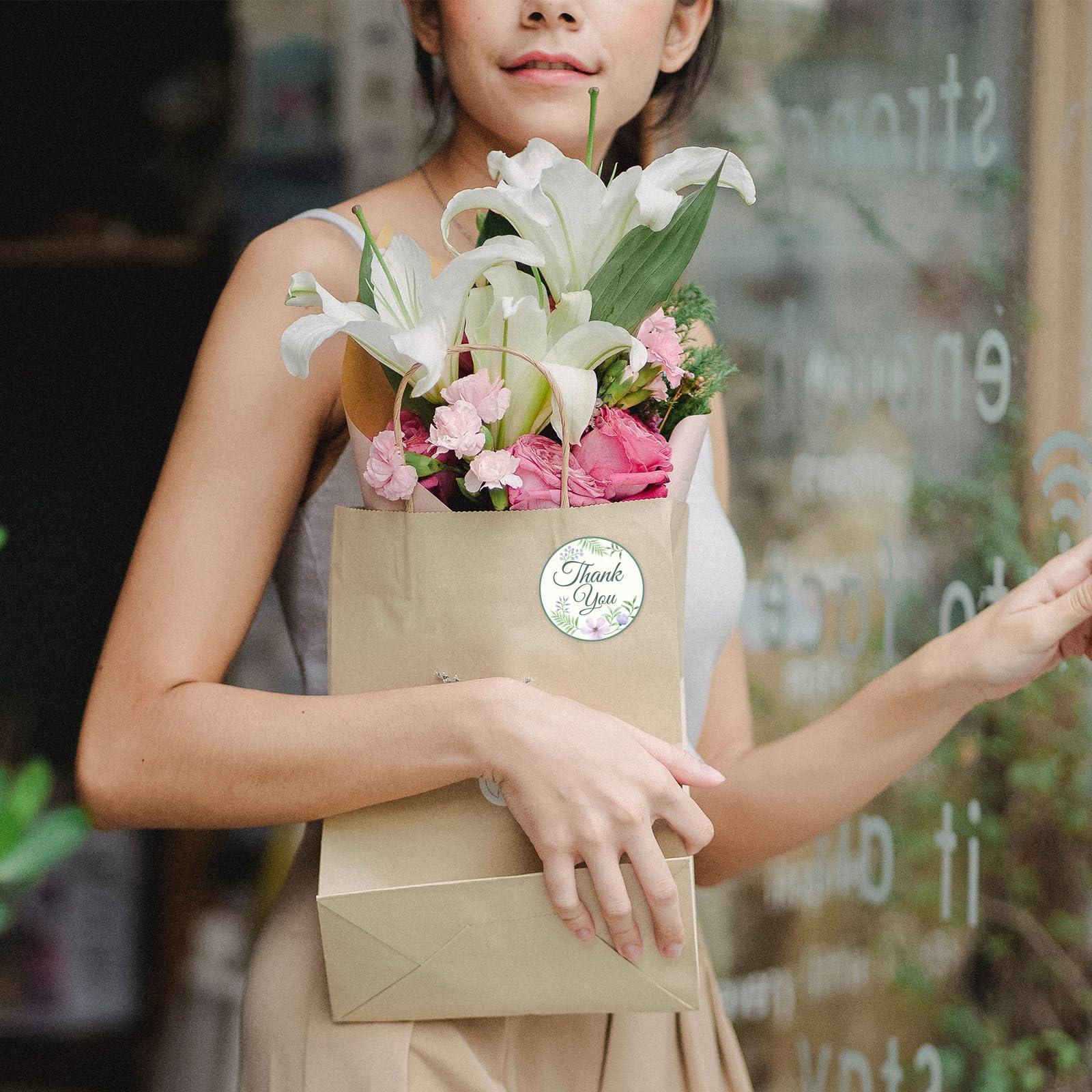 Sontanbao 500pcs Thank You Stickers 2 inch Round, Classic Flower Waterproof Floral Stickers for Packaging, Thank You for Supporting My Small Business, Easy to Peel Off - Image 2