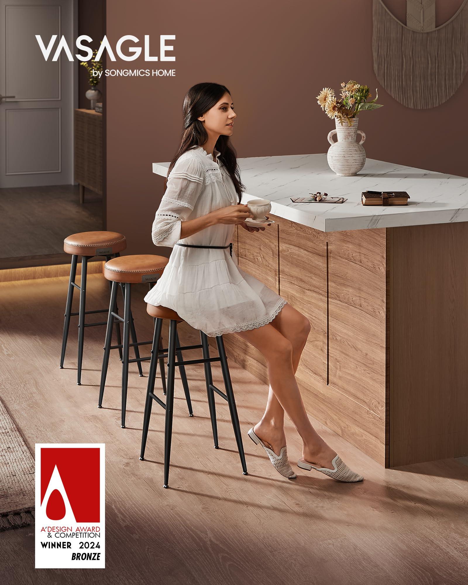 VASAGLE EKHO Collection - Bar Stools Set of 2, Bar Height Bar Stools, Kitchen Counter Stools, Mid-Century Modern Backless Counter Stools, 30-Inch Tall, Kitchen Island Home Bar, Caramel Brown - Image 4