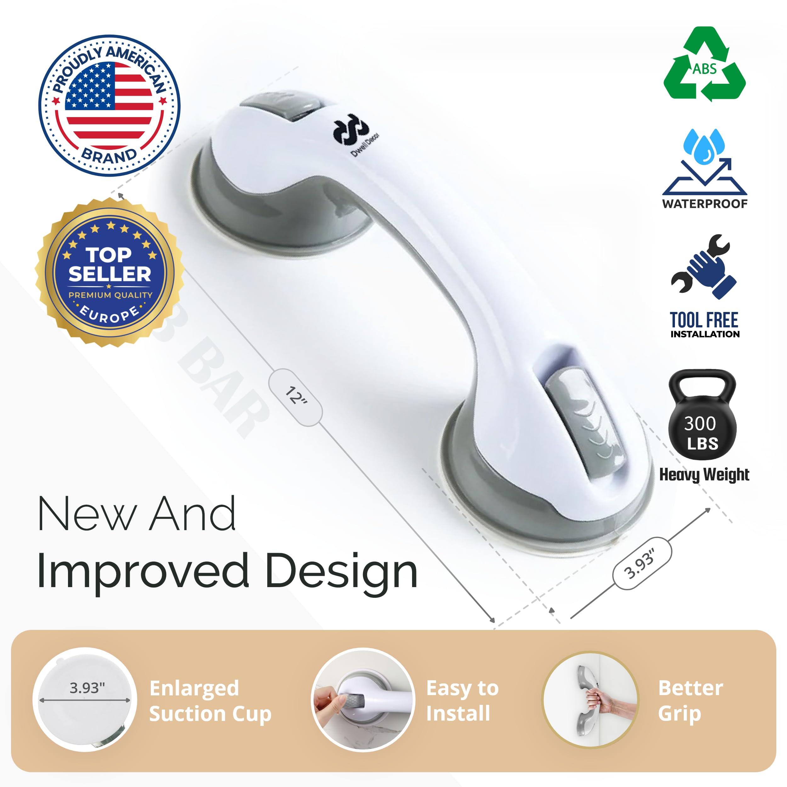 2Pack DwellDecor Grab Bars for Bathtubs and Showers, Shower Handles for Elderly Suction, Handicap Grab Bar, Suction Shower Grab Bars for Seniors, Bathroom Grab Bars, Shower Bars Safety, 12inch, Grey - Image 2