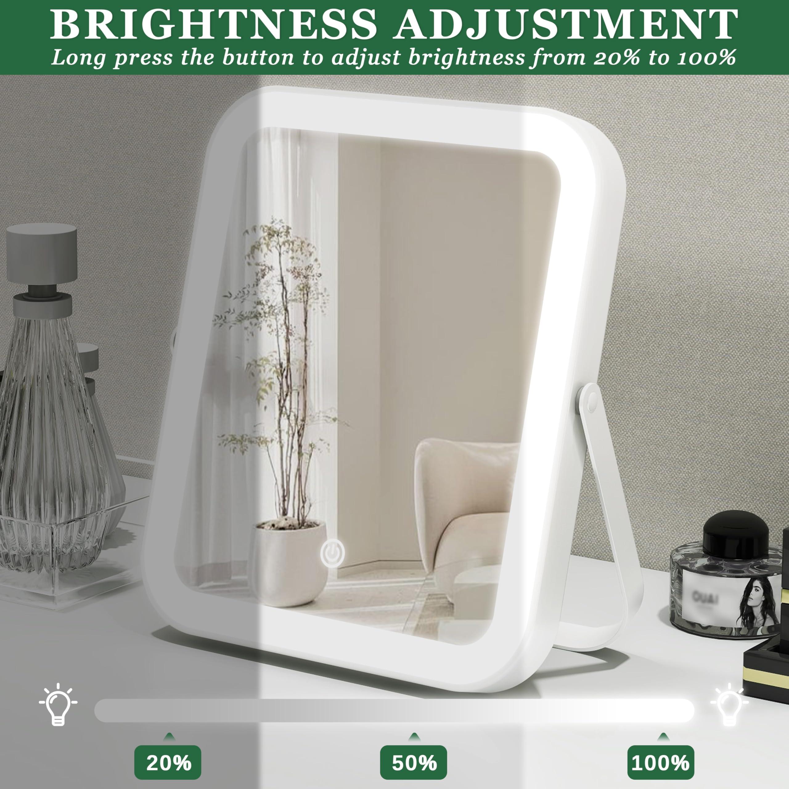 ROLOVE 8x10 Inch Lighted Vanity Mirror, 3-Color Dimmable LED Lighting & Touch Control, Portable Makeup Mirror with U-Bracket for Travel/Dressing Room (White) - Image 5