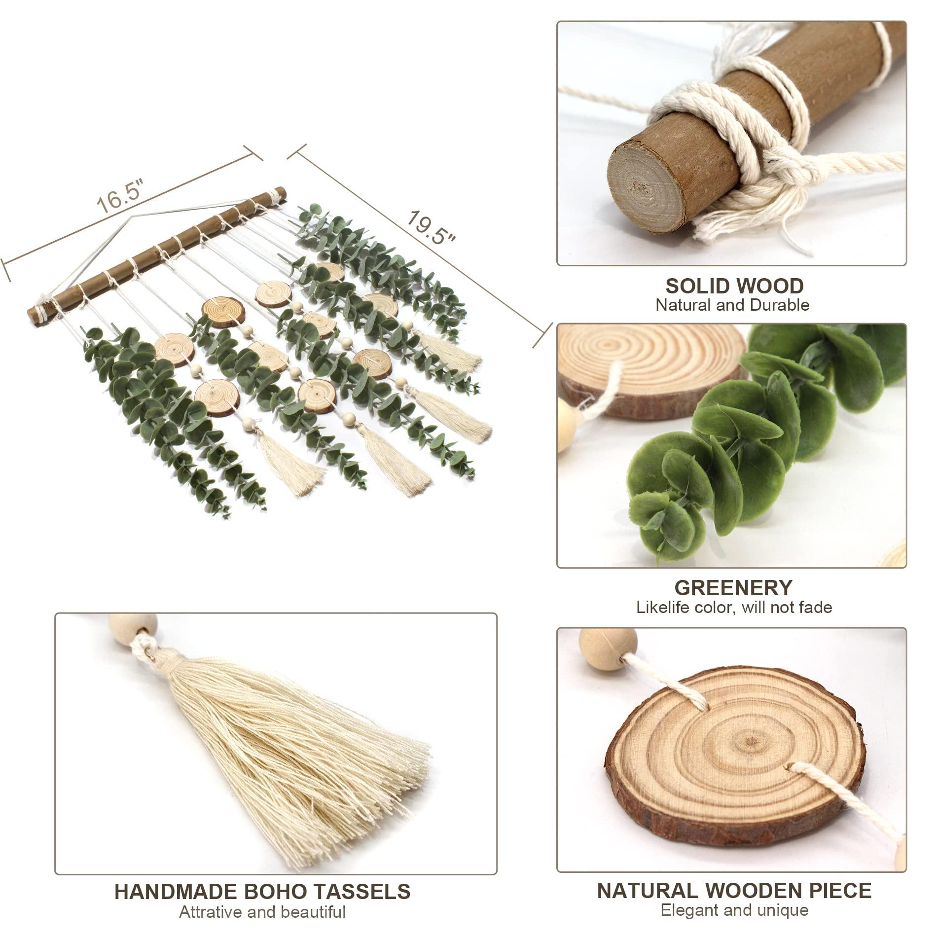 Artificial Eucalyptus Wall Decor Fake Greenery Leaves Stems Wall Hanging Plants on 16.5 inch Wooden Stick Boho Rustic Farmhouse Decor for Bedroom Kitchen Dining Room Bathroom - Image 4
