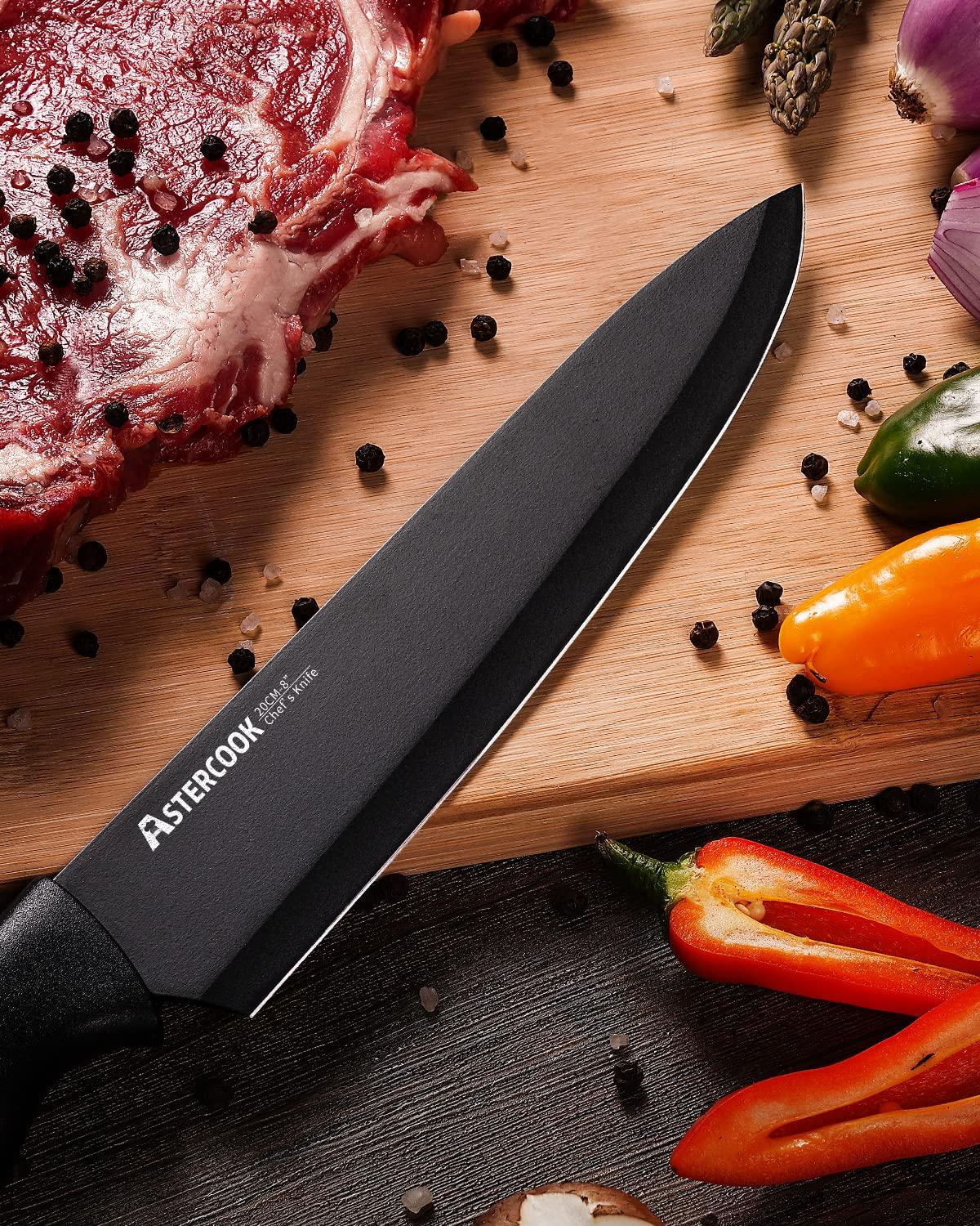 Astercook Knife Set, Kitchen Knife Set with Built-in Sharpener Block, Dishwasher Safe, 15 Pieces German Stainless Steel Knife Block Set, Black - Image 2