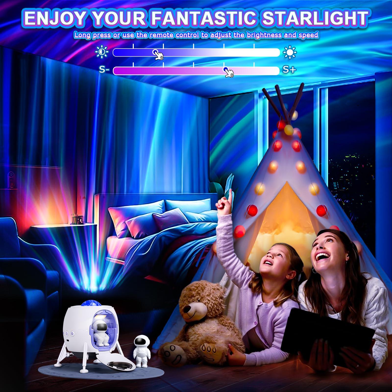 Galaxy Projector for Bedroom - Northern Lights Aurora Projector BT Speaker, White Noises, Remote, Timer, Lunar Module Design LED Night Lamp for Gift/Birthday/Party/Ceiling - Image 4