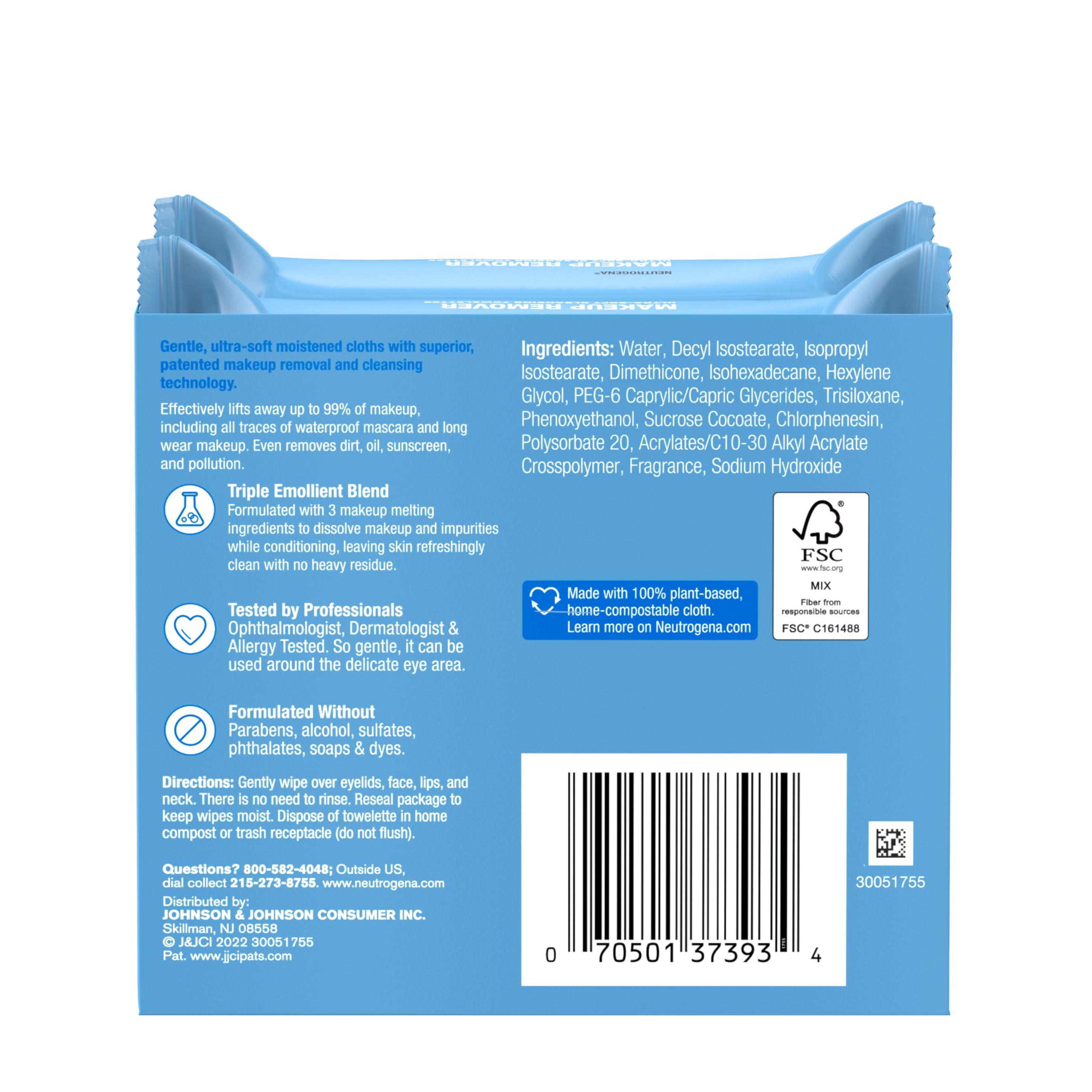 Neutrogena Makeup Remover Wipes, Daily Facial Cleanser Towelettes, Gently Cleanse and Remove Oil & Makeup, Alcohol-Free Makeup Wipes, 2 x 25 ct - Image 6