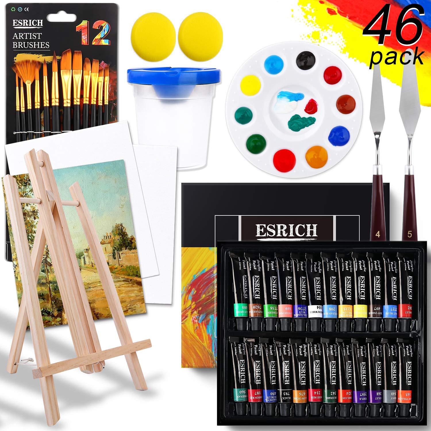 ESRICH Acrylic Paint Set,46 Piece Professional Painting Supplies with Paint Brushes, Acrylic Paints, Easel, Canvases, Palette, Paint Knives, Brush Cup and Art Sponges for Hobbyists and Beginners - Image 2