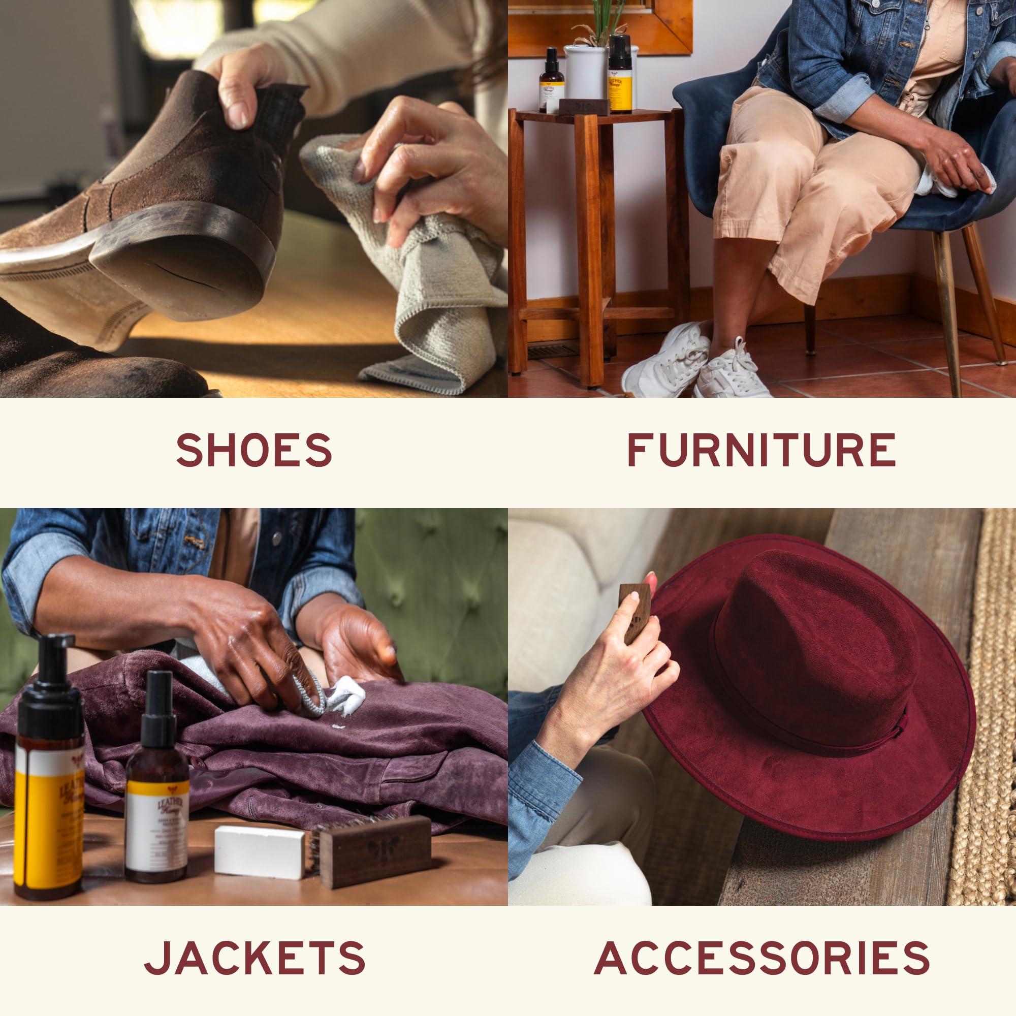Leather Honey Suede & Nubuck Care Kit: Cleaner, Protector, Suede Brush & Eraser: Clean, Protect & Restore Shoes, Boots, Uggs, Furniture, Jackets, Bags and Apparel. Safe for Any Color - Image 3
