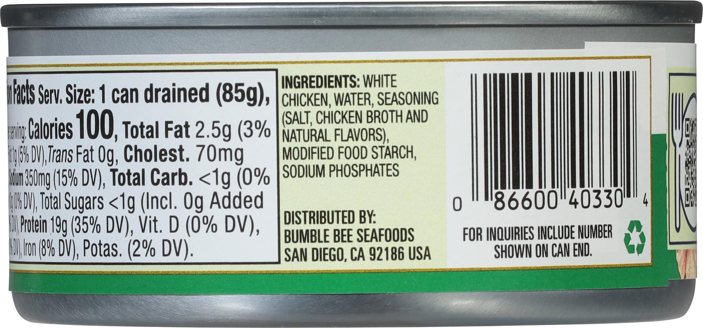 Bumble Bee Premium White Chicken, Chunk in Water, 5 oz Can - 19g Protein per Serving - Gluten Free, Keto Friendly - Image 3