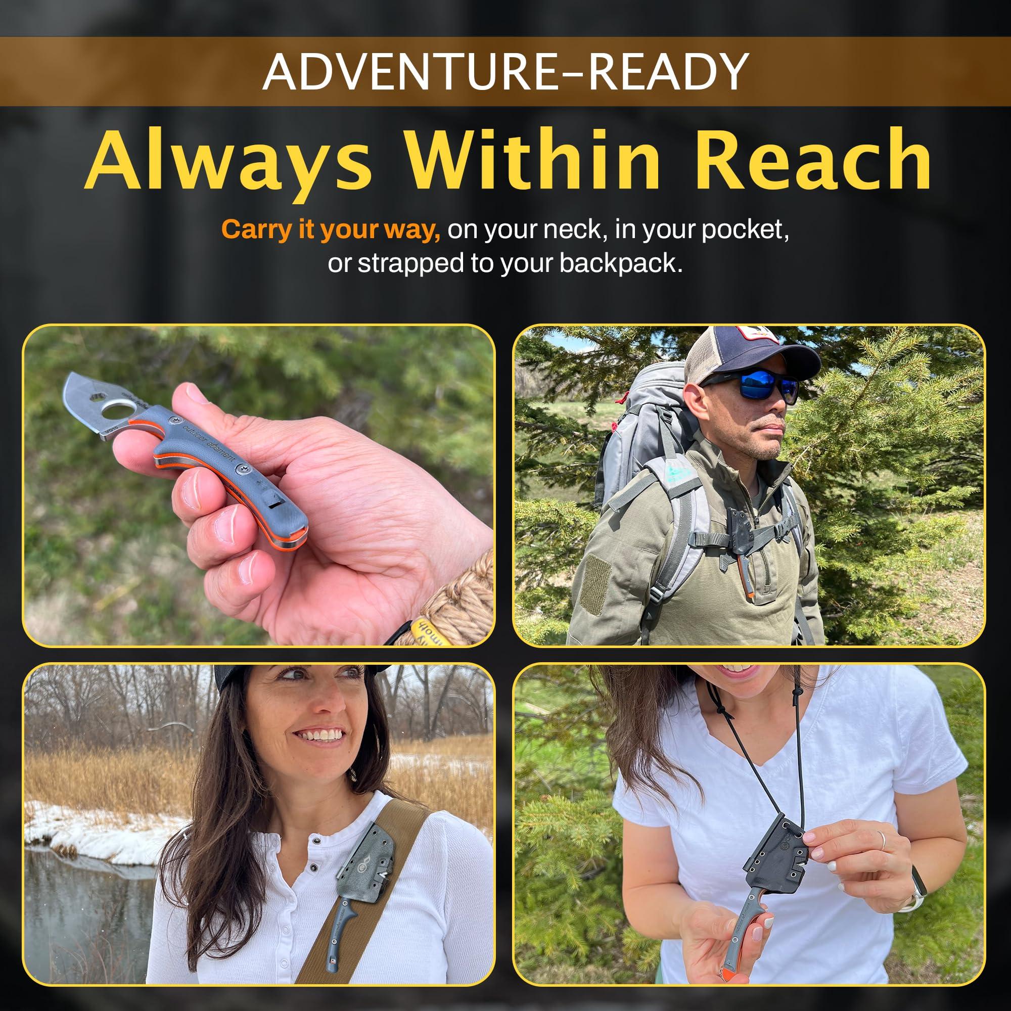 OUTDOOR ELEMENT Contour Feather Adventure Survival Knife - Fixed Blade, Hunting, Camping Knife with Fire Starter, Sharpener, Whistle, Hex Driver, Sheath - Full Tang, VG10 Steel, Belt Clip - Image 8