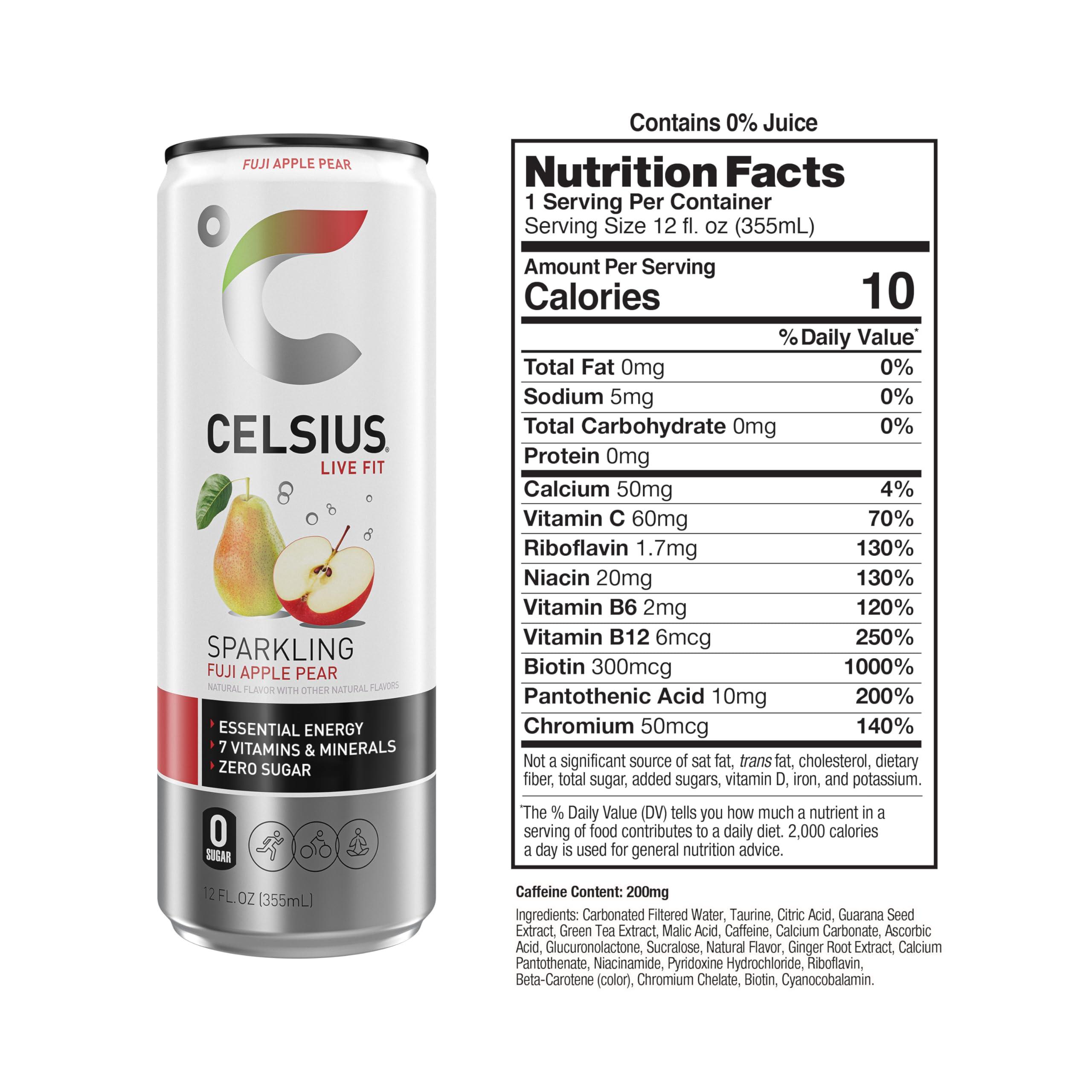 CELSIUS Sparkling Fuji Apple Pear, Functional Essential Energy Drink 12 Fl Oz (Pack of 12) - Image 2