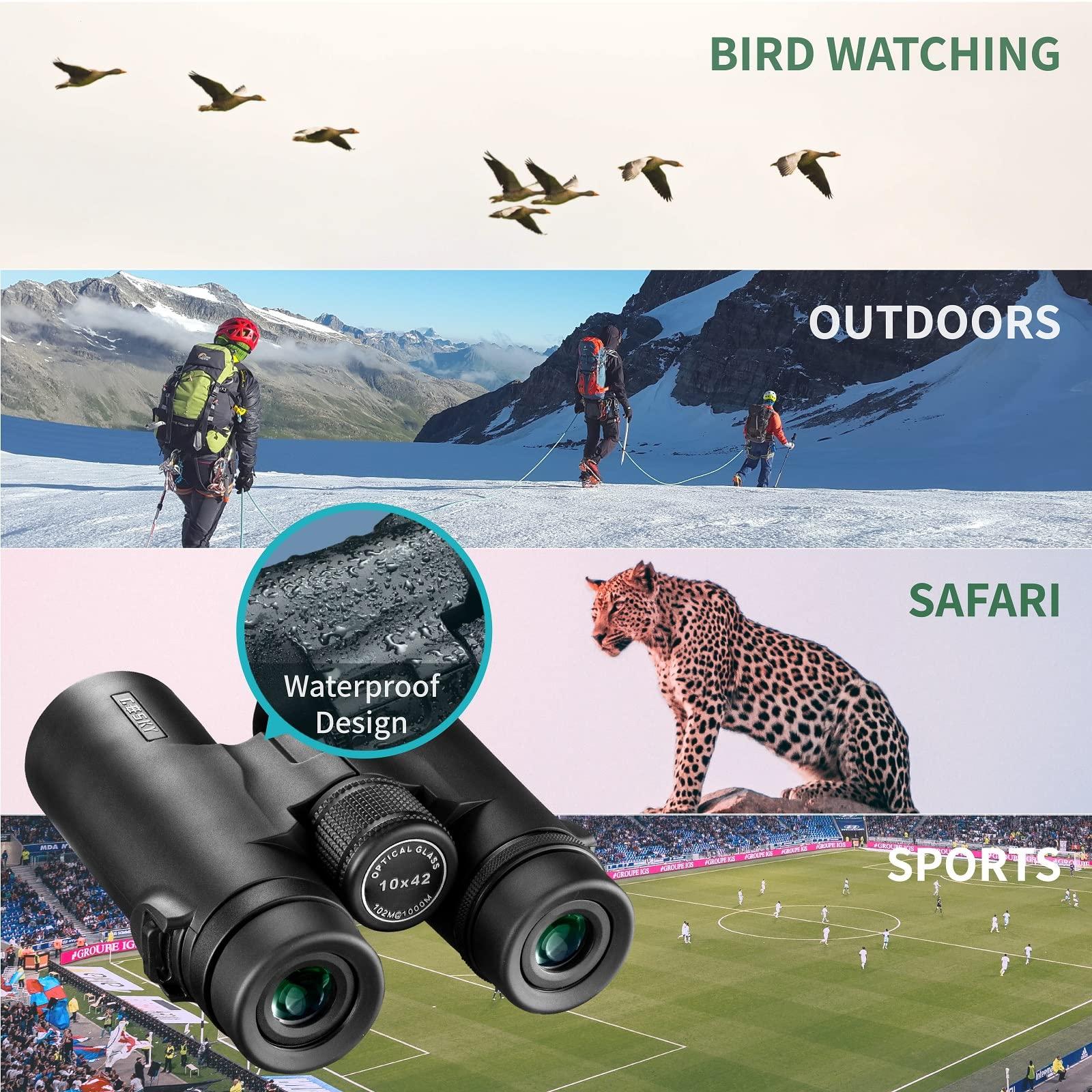 Gosky 10x42 Roof Prism Binoculars for Adults, HD Professional Binoculars for Bird Watching Travel Stargazing Hunting Concerts Sports-BAK4 Prism FMC Lens-with Phone Mount Strap Carrying Bag - Image 7