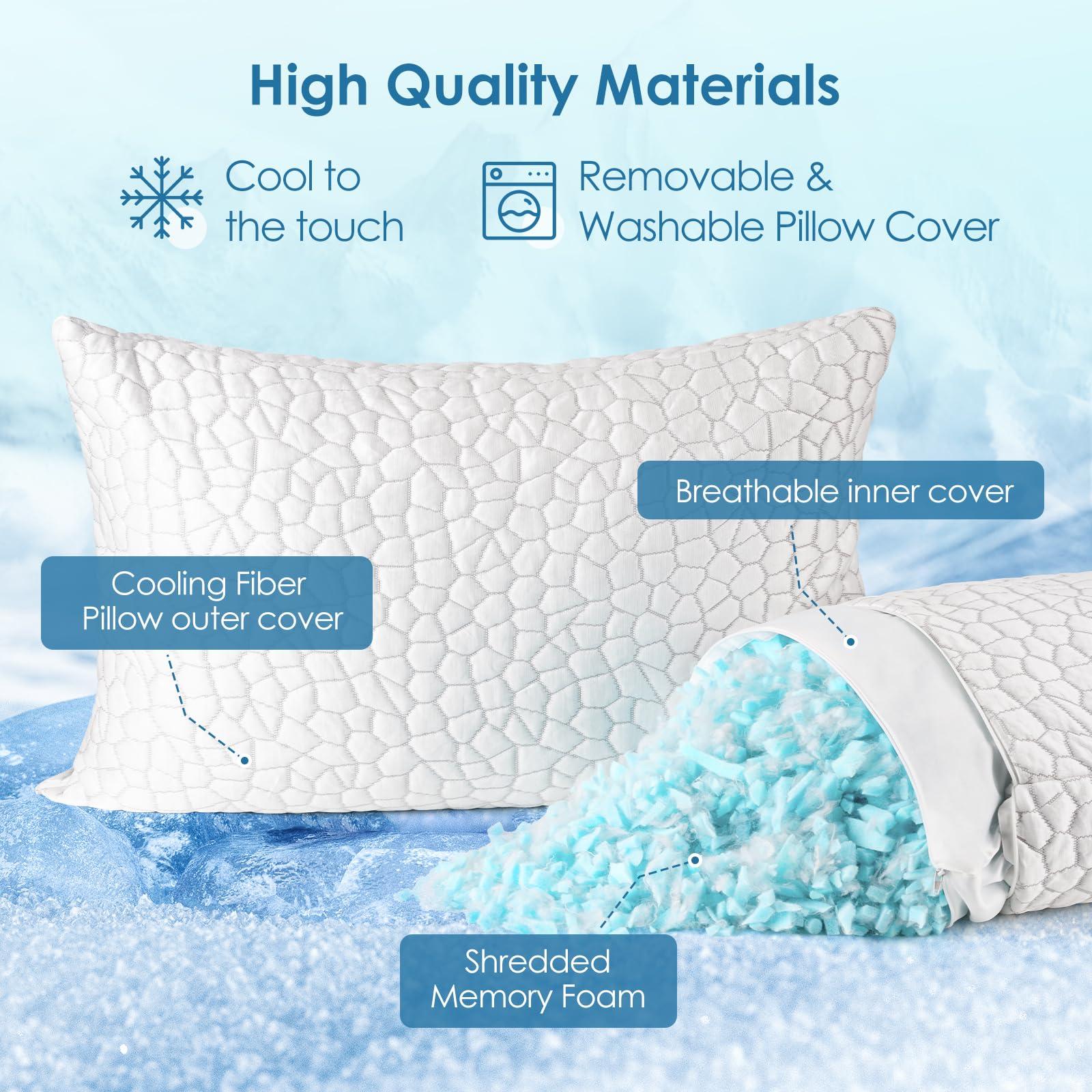 Cooling Pillows Queen Size Set of 2 Shredded Memory Foam Pillows for Side Back Stomach Sleepers, Two-Sided Cool Adjustable Firm or Soft Bed Pillow Luxury Gel Neck Pillow for Neck Shoulder Pain Relie - Image 7