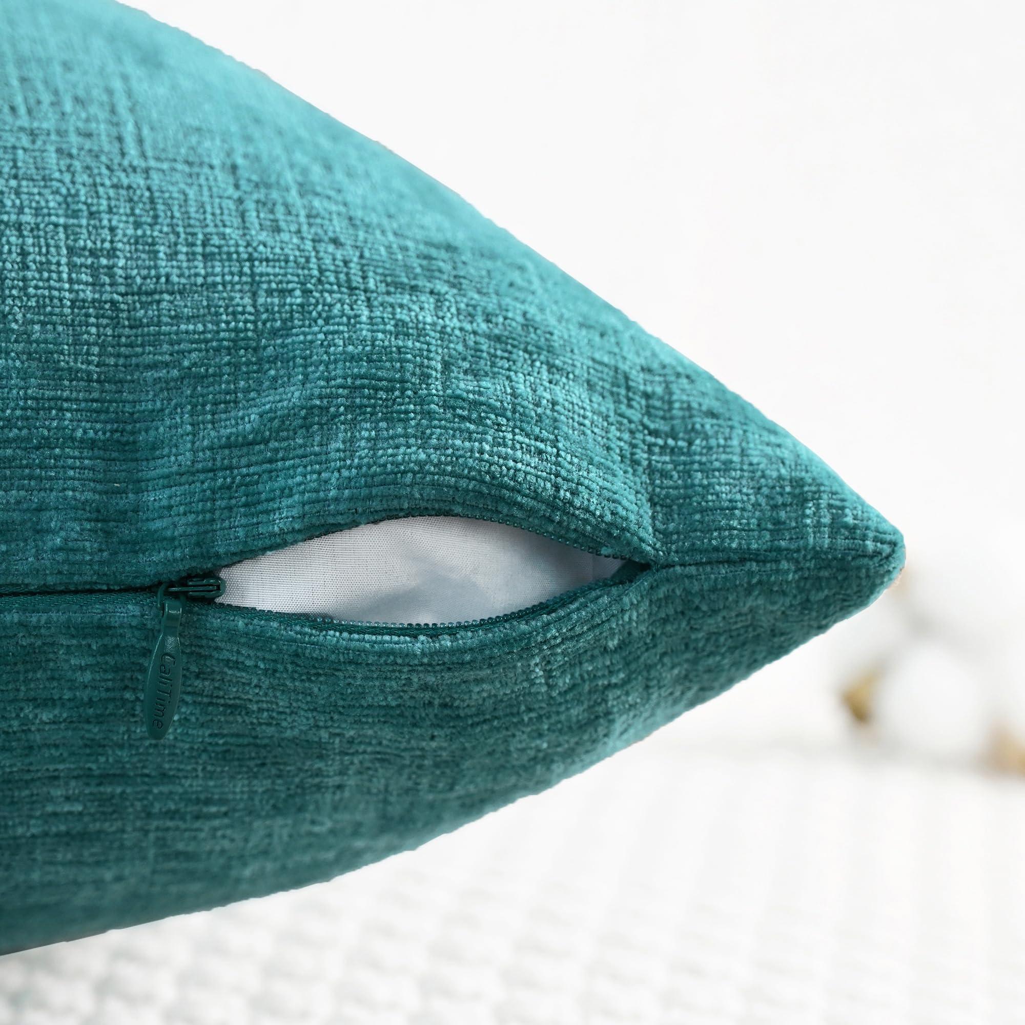 CaliTime Throw Pillow Covers Decorative 18 X 18 Inches Pack of 2 Cozy Chenille Cushion Cases for Couch Sofa Bed Living Room Home Teal - Image 3