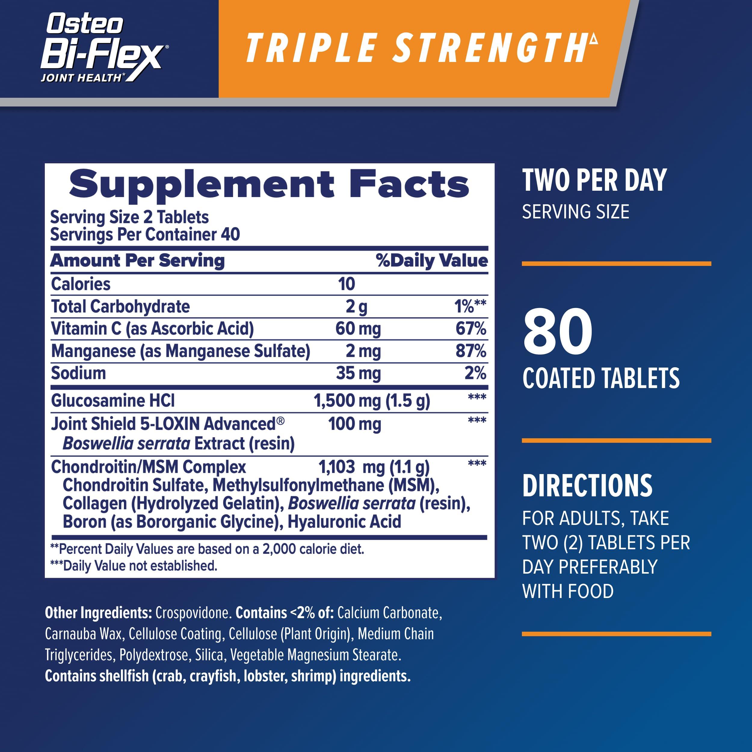 Osteo Bi-Flex Triple Strength, Glucosamine Chondroitin with Vitamin C Joint Health Supplement, Coated Tablets, 80 Count - Image 2