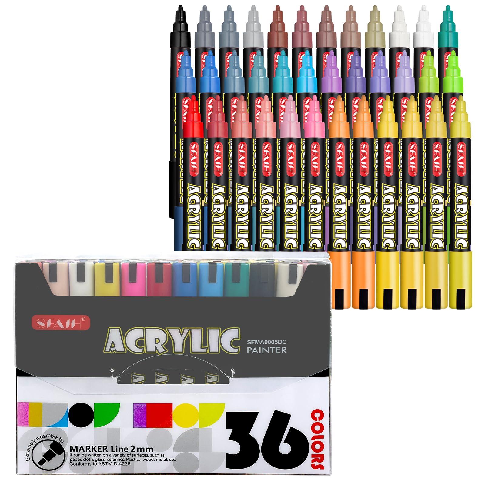 SFAIH Acrylic Creative Markers - 3mm Replaceable Nibs 36 Colors, Large Ink Capacity, Ultra-High Coverage, Non-Bleeding Water-Based Ink, Easter Gift Egg Decorate Markers for Plastic, Wood, Fabric, Rock