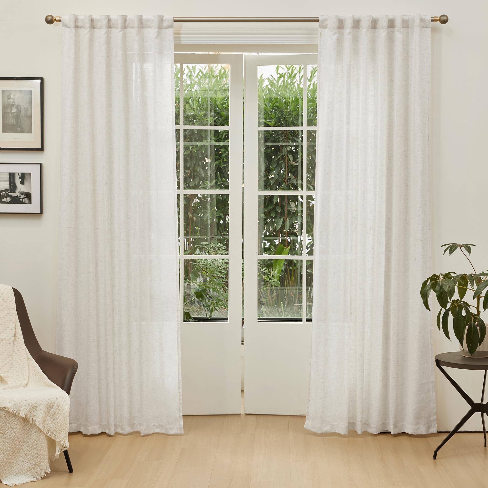 MYSKY HOME Linen Curtains for Living Room, Natural Semi Sheer Curtains & Drapes 84 inches Length 2 Panels Set Farmhouse Country Boho Style Back Tab Draperies for Sliding Glass Door, 50" Wide, Linen - Image 2