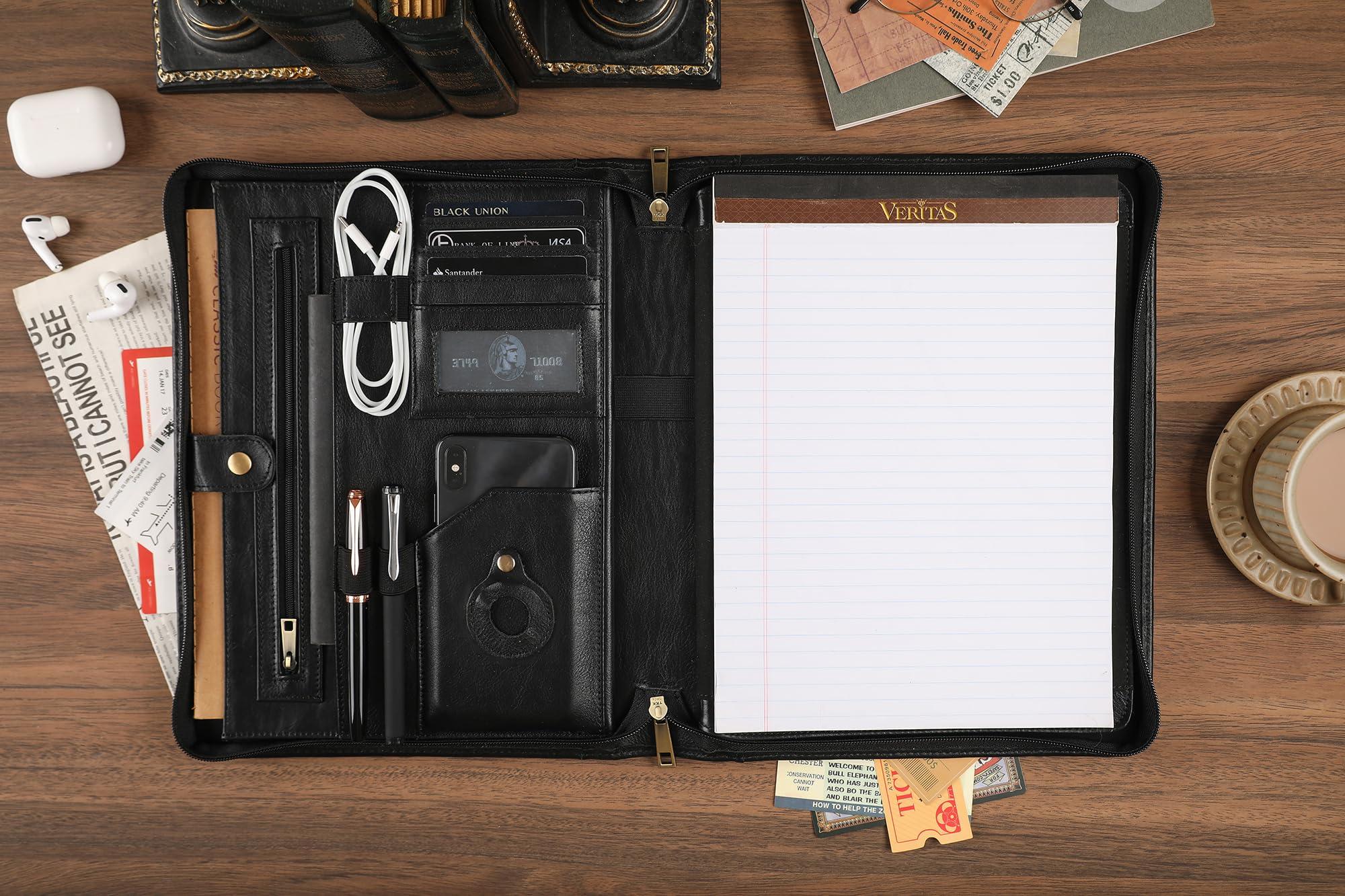 Leather Portfolio for 13 inch iPad Pro M4 (2024), Business Tablet Portfolio for Men, Personalized Padfolio, Engraved Portfolio Folder for A4 Notepad (Oil Black, Custom) - Image 3