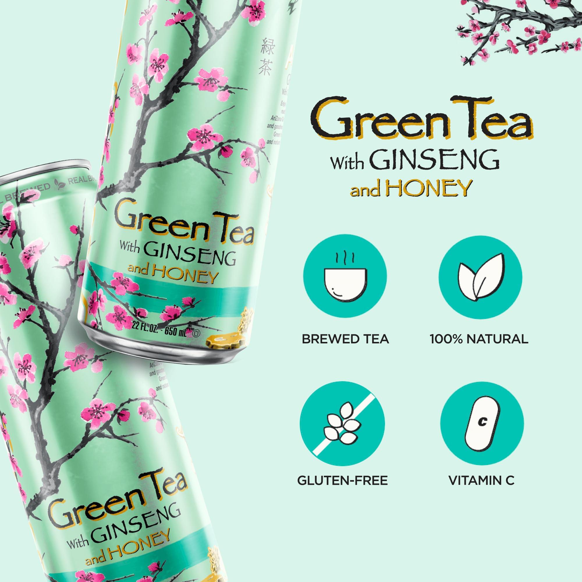 AriZona Green Tea with Ginseng and Honey - Big Can, 22 Fl Oz (Pack of 12) - Image 3