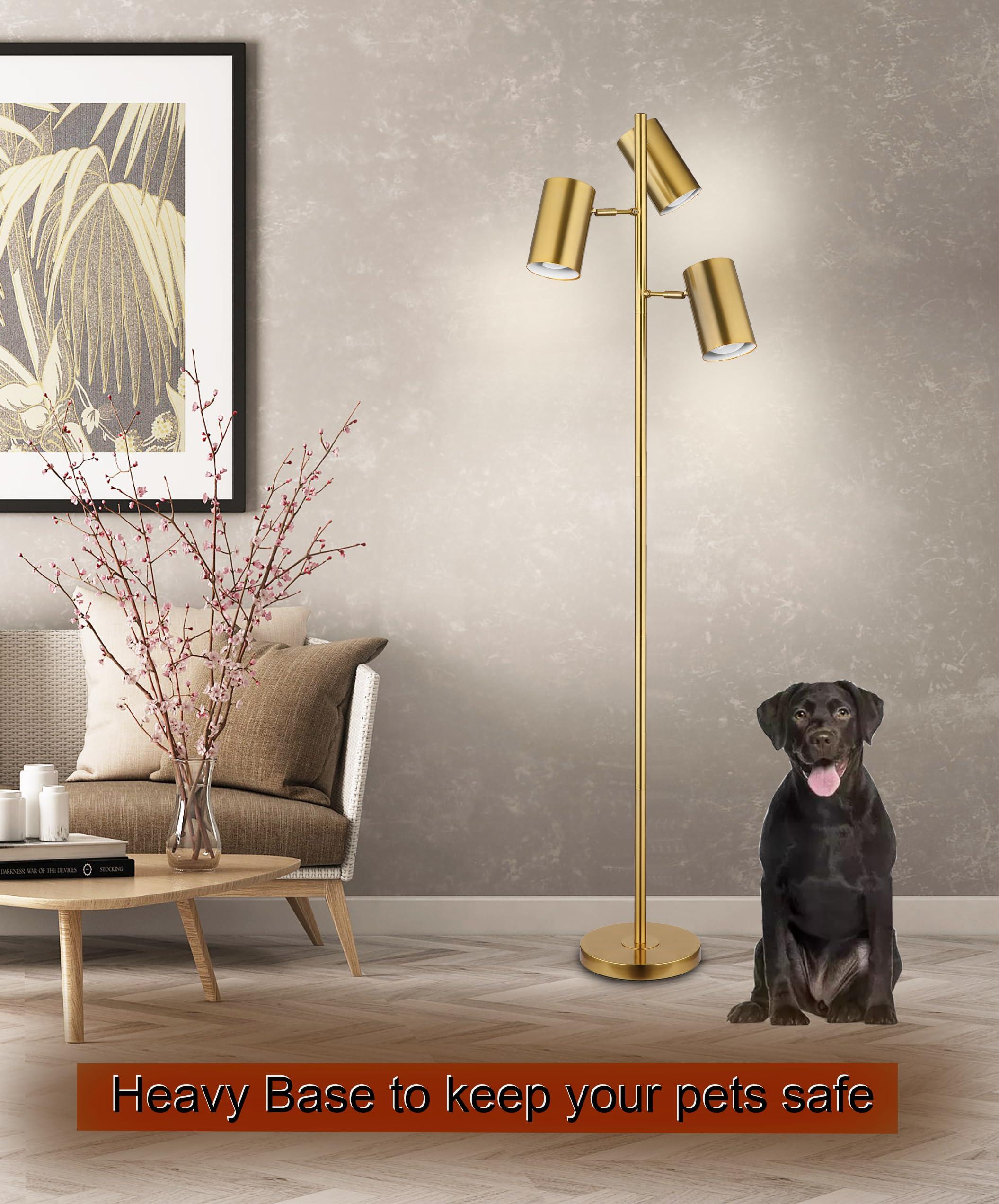 Tree Floor Lamp with 3 Light Bulbs,Gold Standing Tall Pole Lamp with 3 Adjustable Rotating Lights,Farmhouse Floor Lamp for Living Room Bedroom Office,Vintage Standing Lamp 9W E26 LED Bulbs Included - Image 5