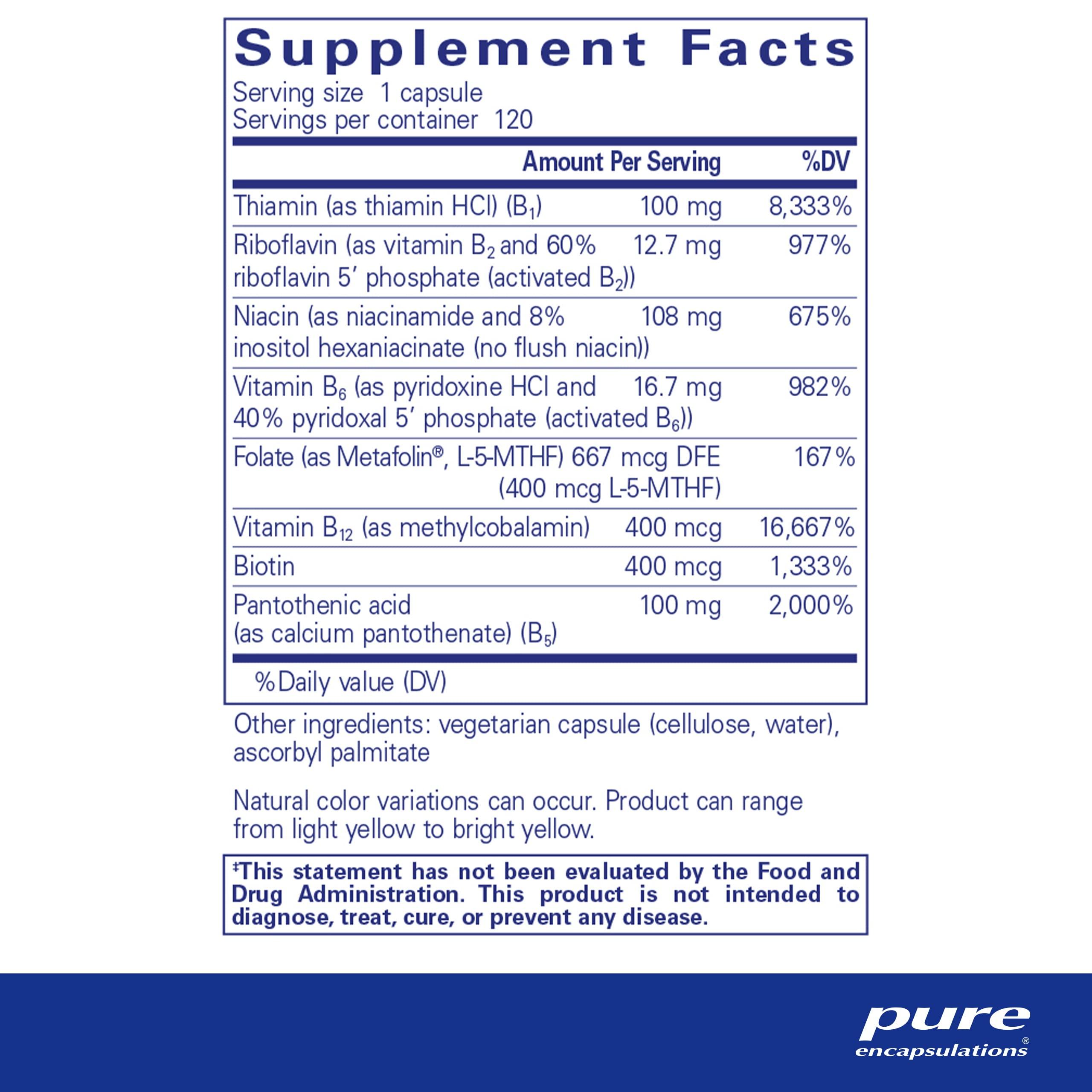 Pure Encapsulations B-Complex Plus - B Vitamins Supplement to Support Neurological Health, Cardiovascular Health, Energy Levels & Nervous System Support* - with Vitamin B12 & More - 120 Capsules - Image 2