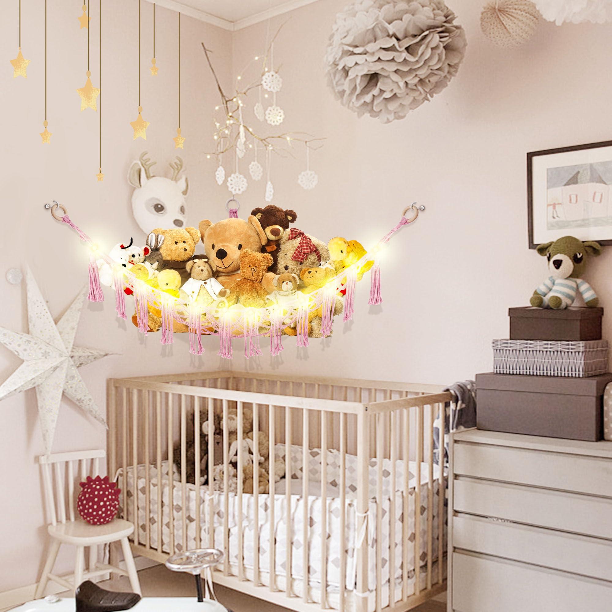 CERETIA Hammock for Stuffed Animals with LED Light, Kids Room Decor Corner, Pink - Image 4