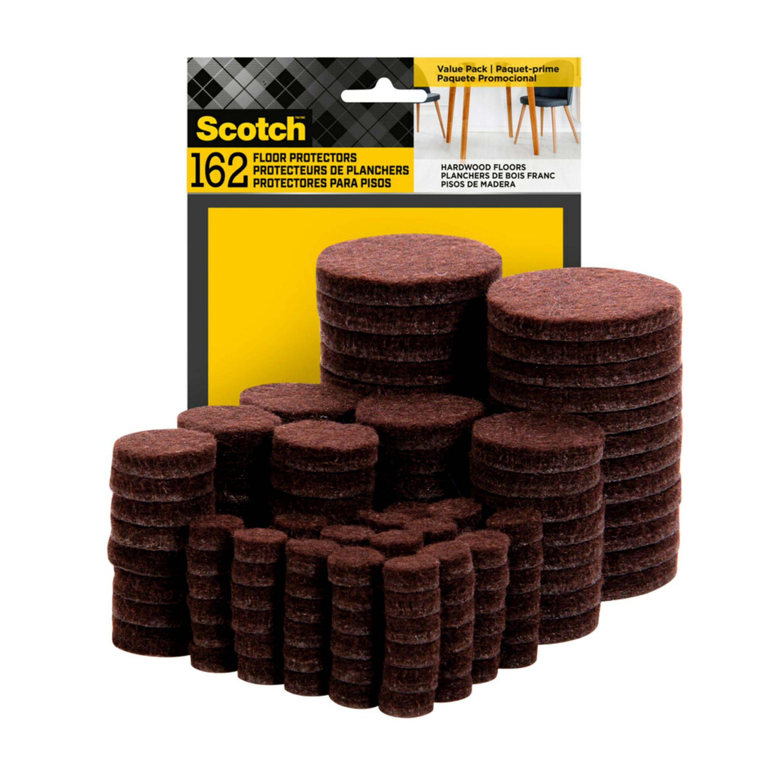 Scotch Felt Pads 162 PCS Brown, Felt Furniture Pads for Protecting Hardwood Floors, Round, Assorted Sizes Value Pack, Self-Stick design, Protecting from nicks, dents and scratches (SP847-NA)