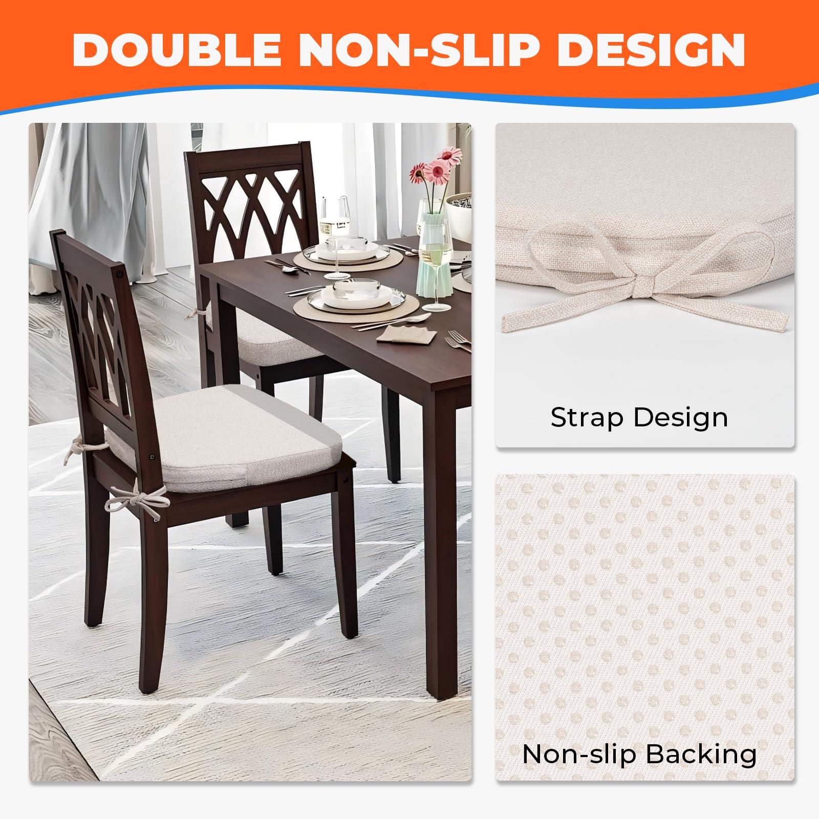 Sunsleek Chair Cushions for Dining Chairs, D-Shaped Seat Cushions with Removable Washable Cover and Ties, Chair Pads for Kitchen, Indoor Dining Room, Patio Chairs, 17'' x 16'', Set of 4, Beige - Image 7