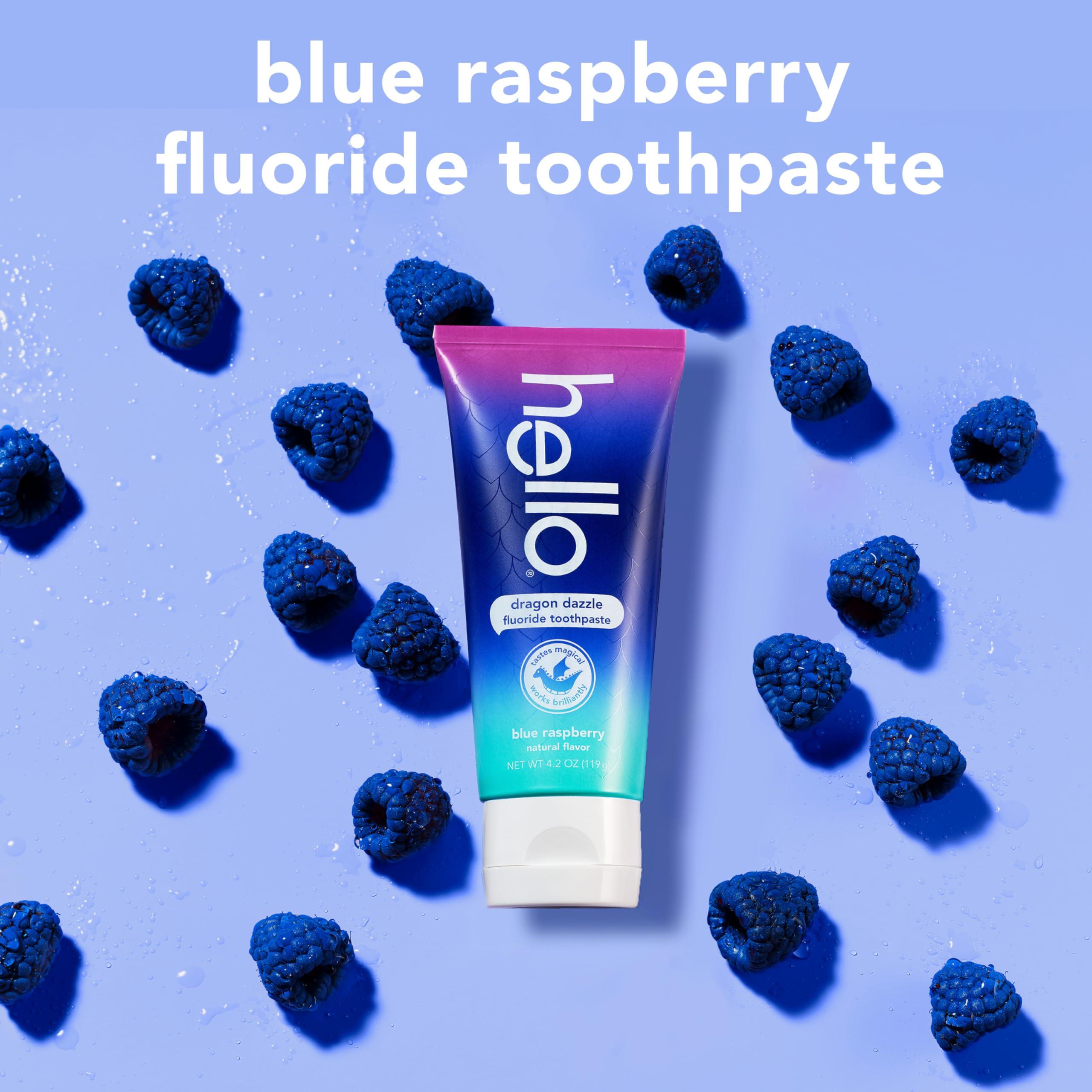 hello Dragon Dazzle Blue Raspberry Kids Toothpaste, Fluoride Toothpaste, Ages 2+, No Artificial Sweeteners, No SLS, Gluten Free, Vegan, Pack of 3, 4.2 OZ Tubes - Image 4
