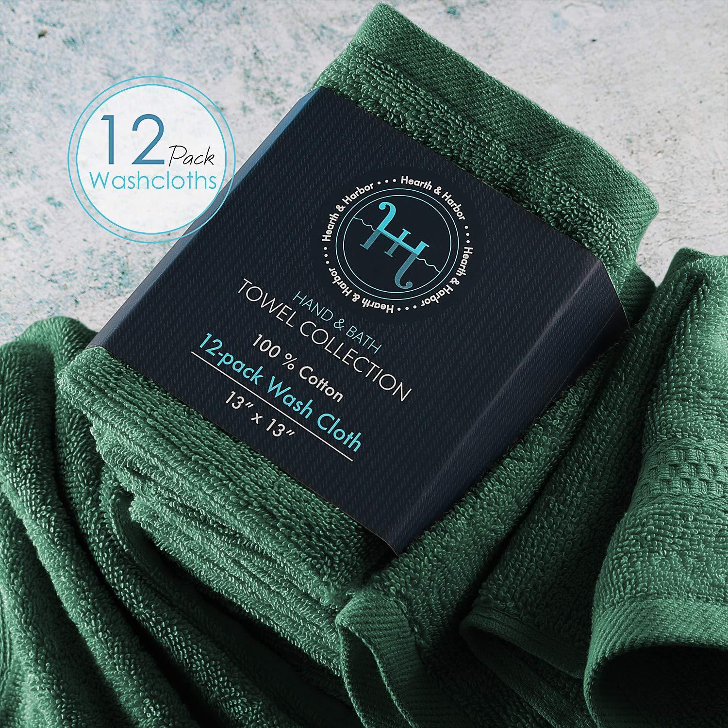 Hearth & Harbor Washcloths 12 Pack - 100% Cotton Washcloth for Body and face, High Absorbent and Soft 13"x13" Body Wash Cloth, Quick Dry - Hunter Green Washcloths - Image 5
