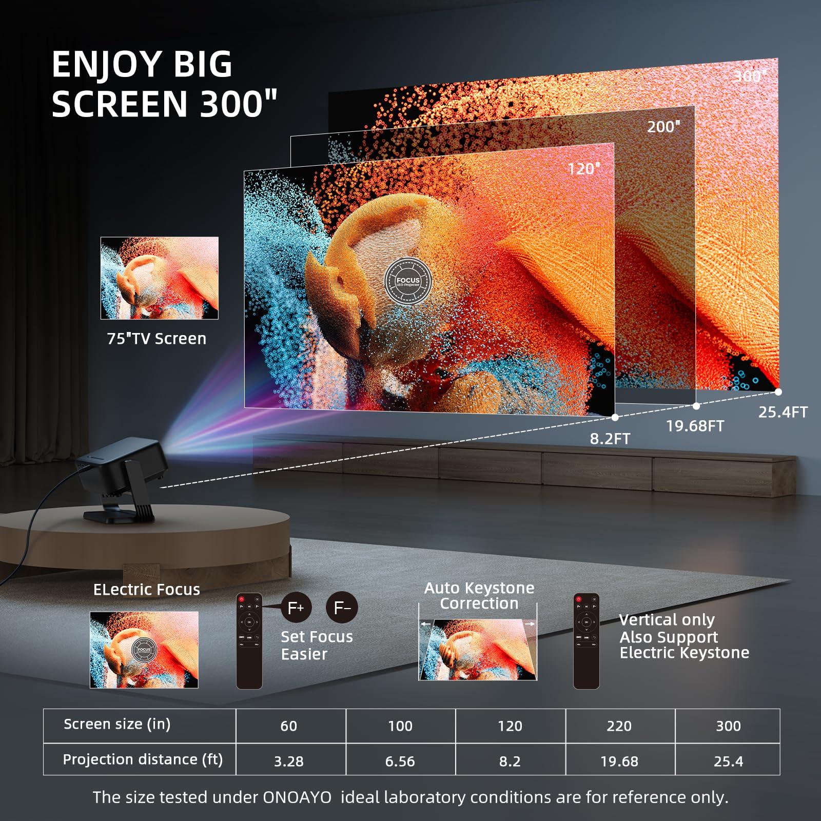 [360°Adjustable Stand] Mini Projector with WiFi and Bluetooth: Electric Focus & Auto Keystone 1080P 500 ANSI Bluetooth Projector, ONOAYO AY3 Portable Movie Phone Projector for Home Upgrade Black - Image 4