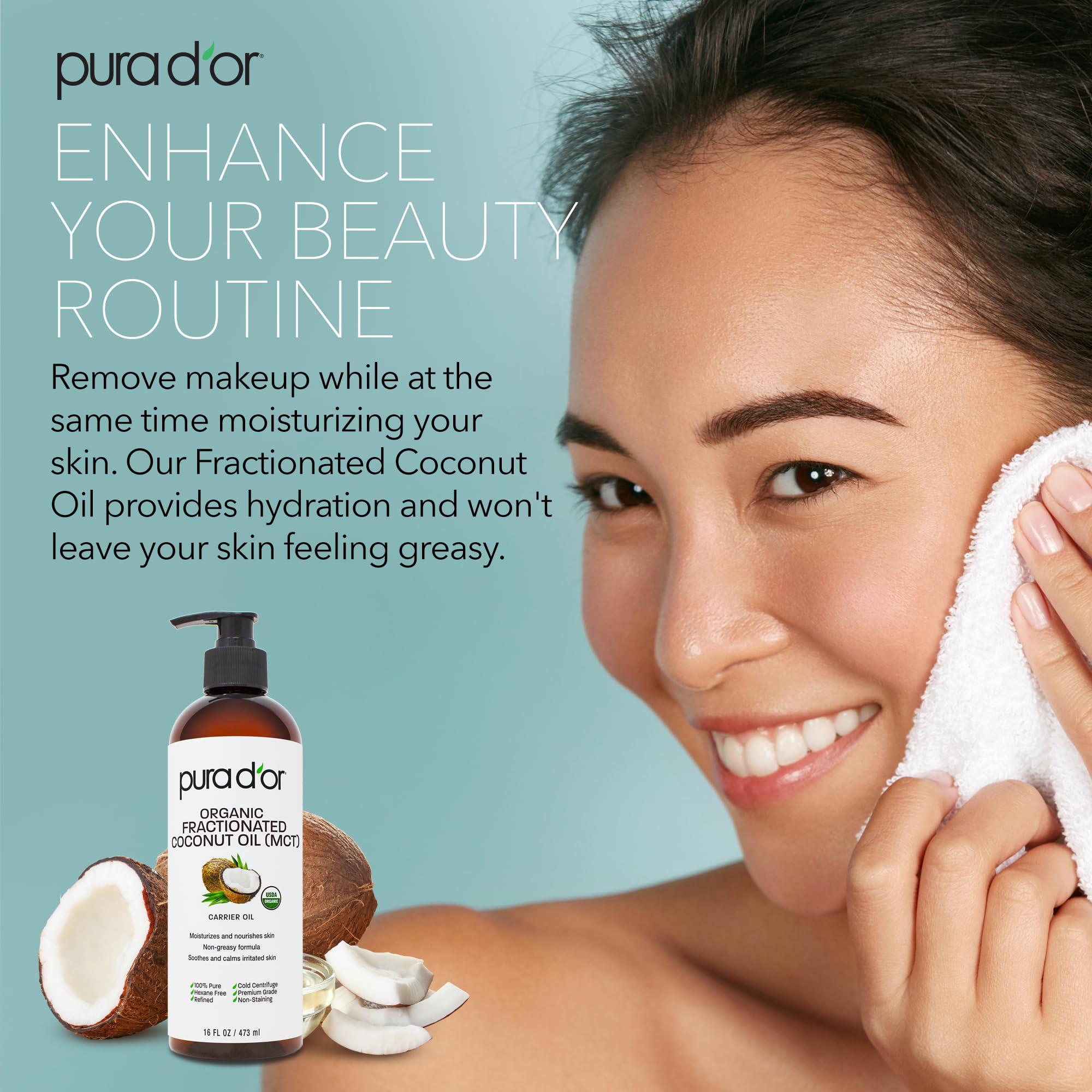 PURA D'OR 16 Oz ORGANIC Fractionated Coconut Oil - MCT Oil - 100% Pure & Natural USDA Certified Cold Pressed Carrier Oil - Unscented, Hexane Free Moisturizer For Face, Skin & Hair Tonic - Men & Women - Image 5
