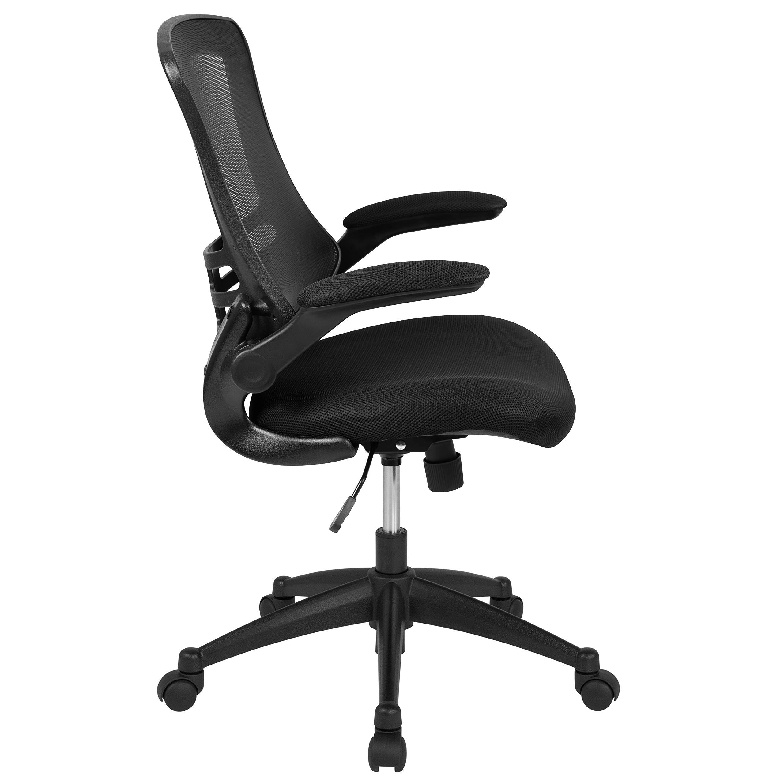 Flash Furniture Kelista Mid-Back Swivel Office Chair with Adjustable Seat Height, Ergonomic Mesh Desk Chair with Flip-Up Armrests, Black - Image 15