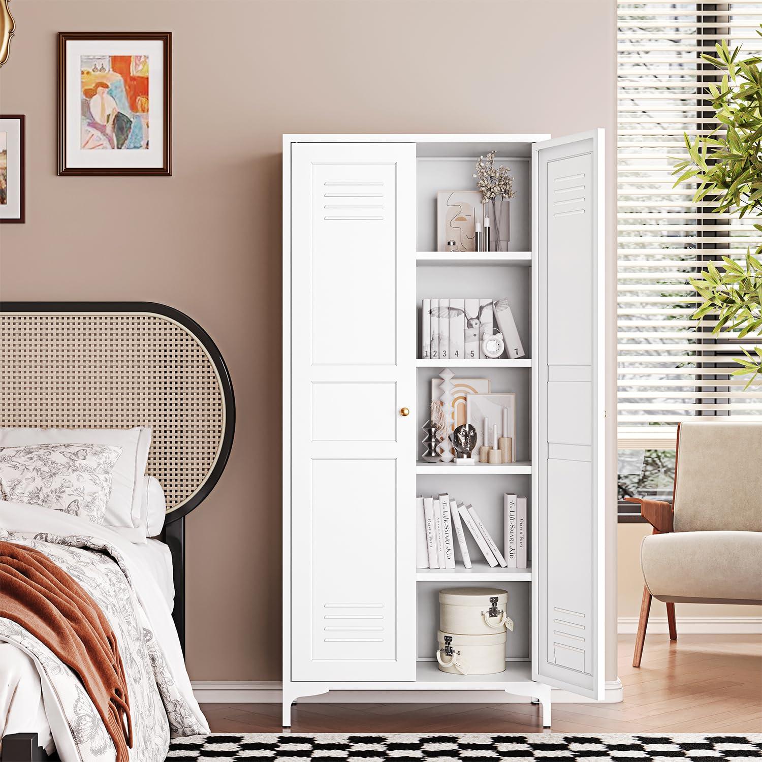 Letaya White Storage Cabinet with Feets-Metal Home Kitchen Pantry Cabinets with Doors and Adjustable Shelves,Organization Locker for Cupboard/Bedroom/Dining/Living/Bathroom/Office/Garage Room (White)