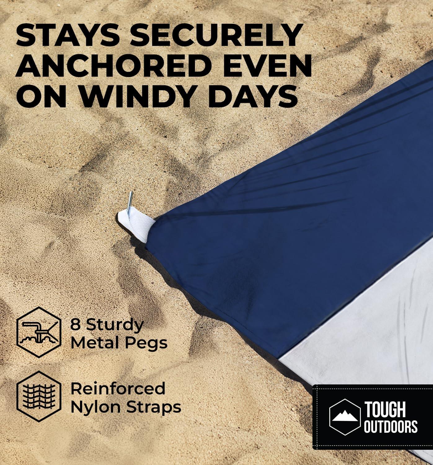 Tough Outdoors Extra Large Beach Blanket Waterproof Sandproof Oversized - 11'x10' Sand Free Beach Mat for 9 Adults - Hiking, Outdoor & Beach - Navy Blue & White - Image 7