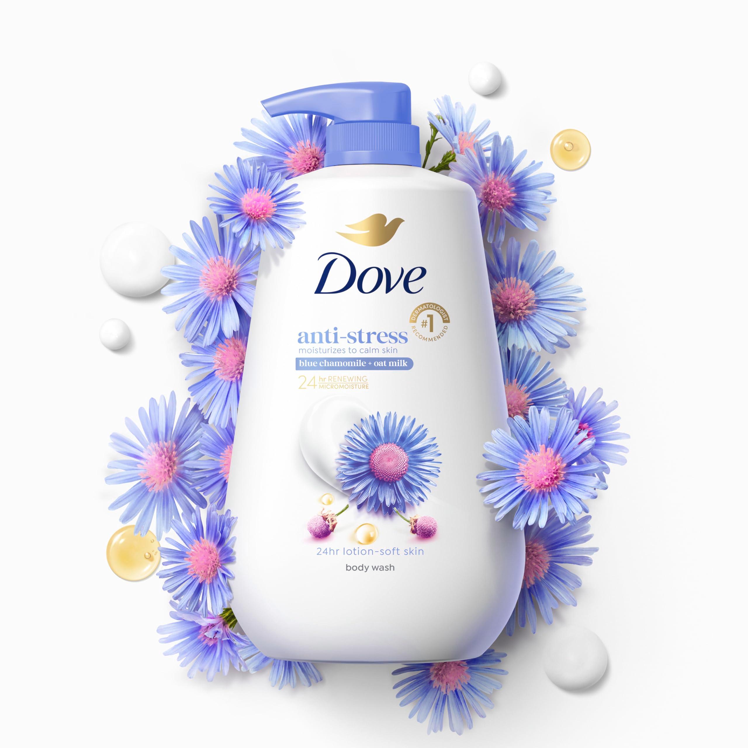 Dove Body Wash with Pump 3 Count Anti-Stress Blue Chamomile & Oat Milk, for 24hr Lotion-Soft Skin Moisturizing Skin Cleanser with No Sulfates No Parabens - Image 9