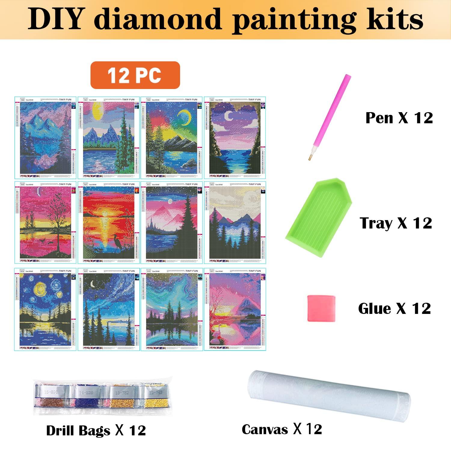 TINY FUN 12 Pack Diamond Painting Kits for Adults 5D Diamond Art Kit Paint by Number for Beginners, DIY Paint with Round Full Drill Diamonds Paintings Gem Art for Home Wall Decor Gift (12X16 Inch - Image 3