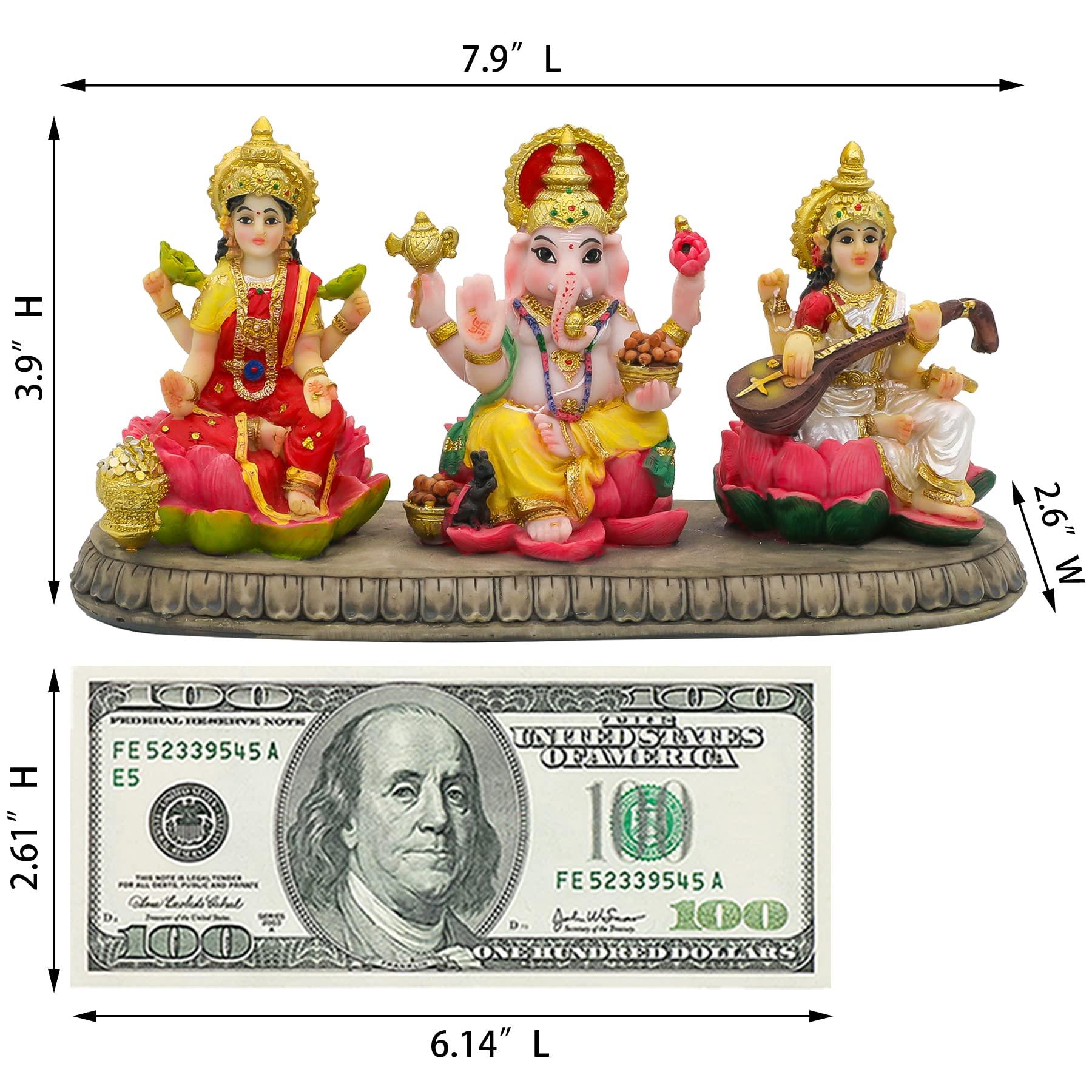 India Laxmi Ganesh Saraswati Statue - 3.9”H Indian God Lakshmi Ganesha Saraswati Idol Figurine Hindu Diwali Gifts Diwali Decoration Home Office Mandir Temple Pooja Item - Image 3