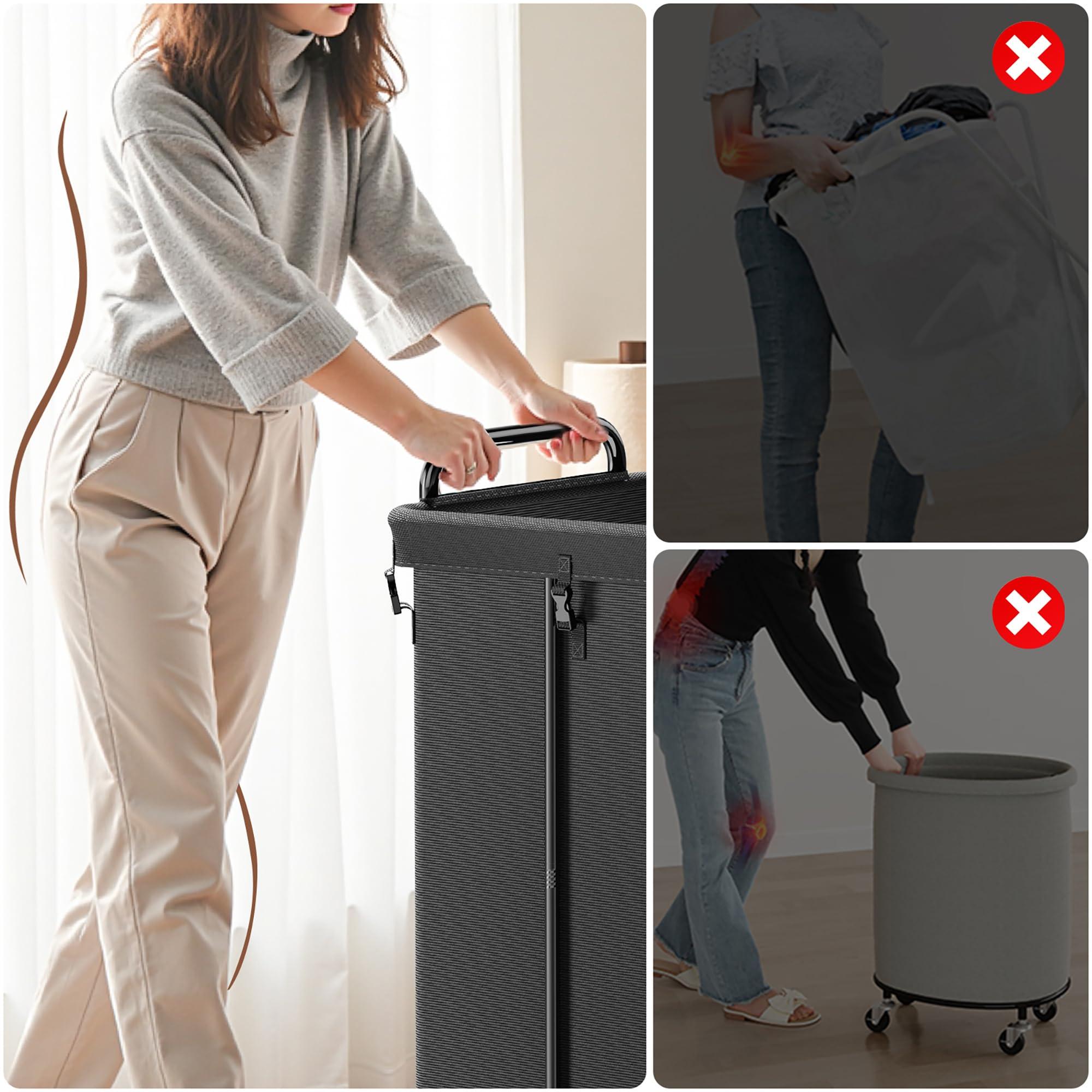 VOZZYOTO 150L Rolling Laundry Hampers on Wheels, 3 Section Laundry Basket with wheels with Side Bag for Dirty Clothes, Dorm Room Organization - Image 5