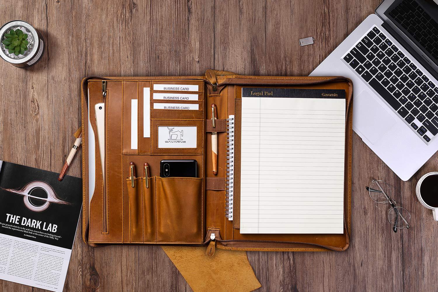 Gavarnie Genuine Leather Professioal Business Portfolio Padfolio Folder with Zipper for Men and Women,Work Portfolio with Notepad for Meeting and Travel, Brown - Image 6