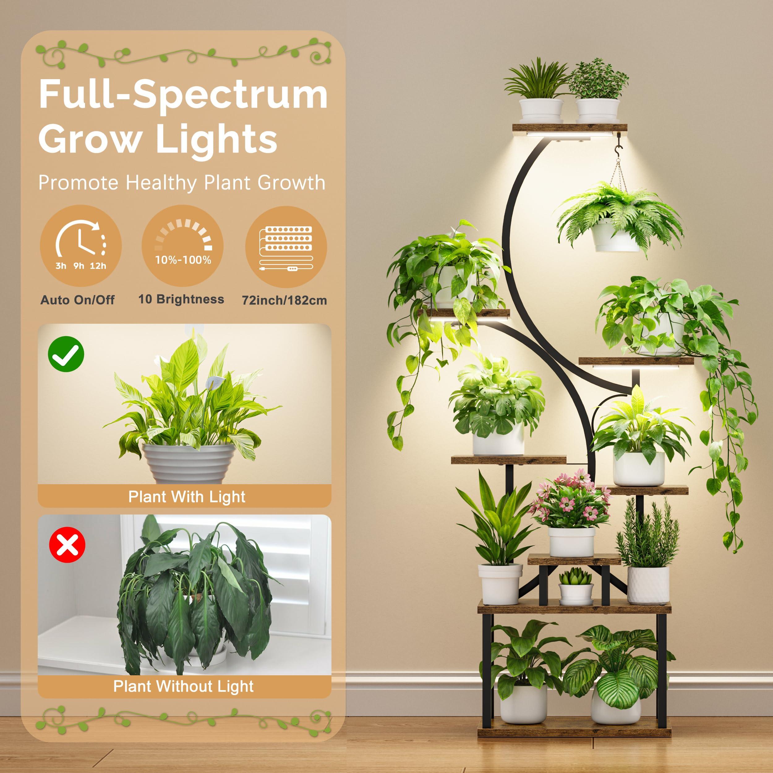 Plant Stand Indoor with Grow Lights - 62" Tall Plant Shelf, Lighted Corner Plant Stands for Indoor Growing, 8 Tiered Large Flower Holder, S-Shaped Decorative Rack for Living Room, Black, Patent Design - Image 4