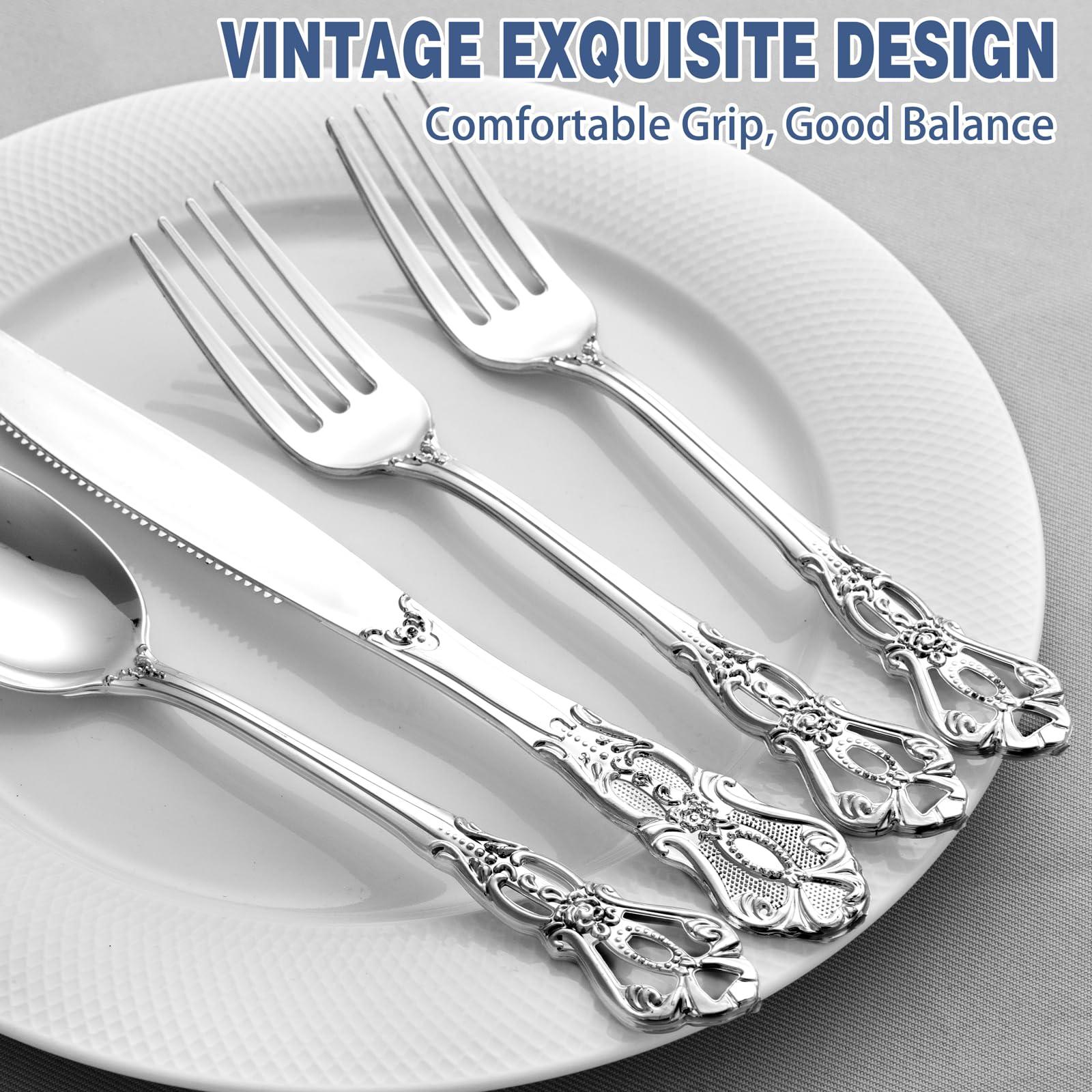 Joyido 90PCS Silver Plastic Silverware - Heavy Duty Silver Disposable Cutley - Fancy Plastic Utensils Flatware Include 30 Forks, 30 Spoons, 30 Knives for Catering, Parties, Dinners, Weddings - Image 8