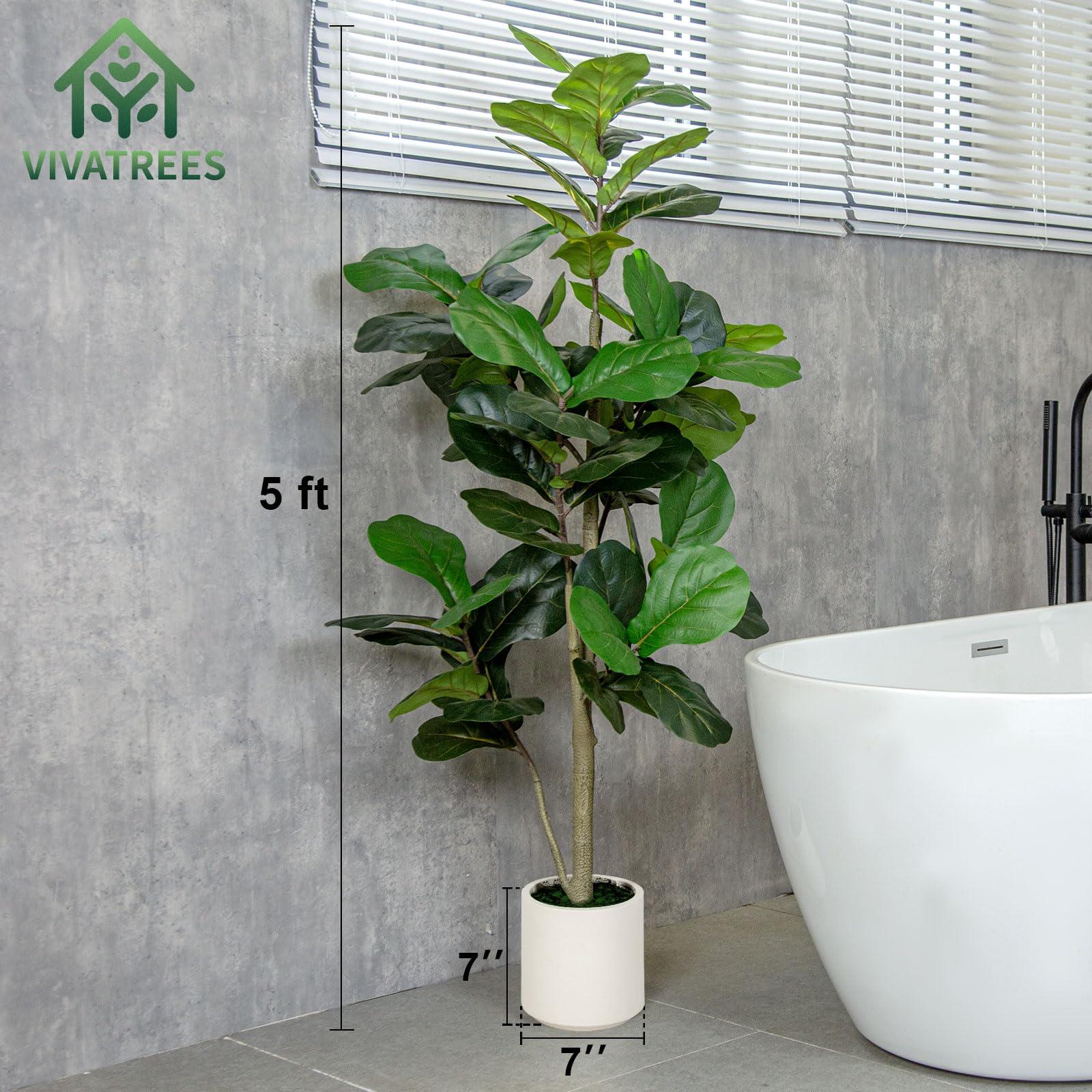 VIVATREES 5FT Fiddle Leaf Fig Artificial Tree with White Planter Pot,Faux Floor Plant, Indoor and Outdoor Fake Plants for Home Office Decor - Image 3
