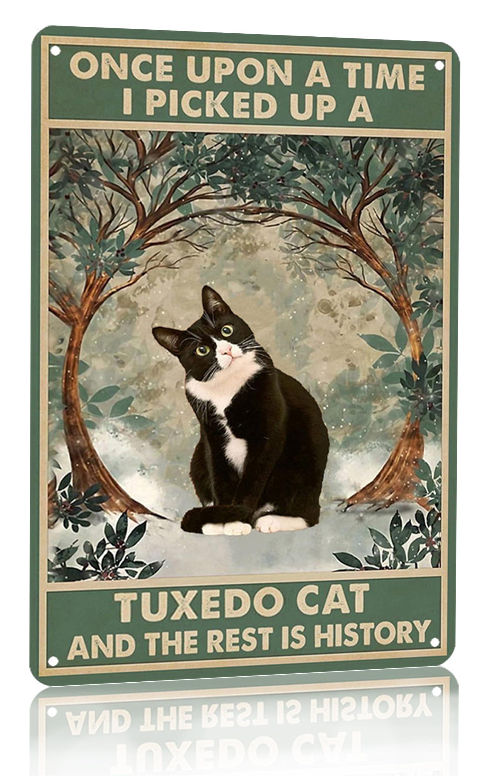 CrazySign Funny Cat Sign Cat Lovers Women Girls Gift Once Upon A Time I Pick Up A Tuxedo Cat Tin Sign Wall Art for Home Living Room Bedroom Decor 8 x 12 Inches (3033)