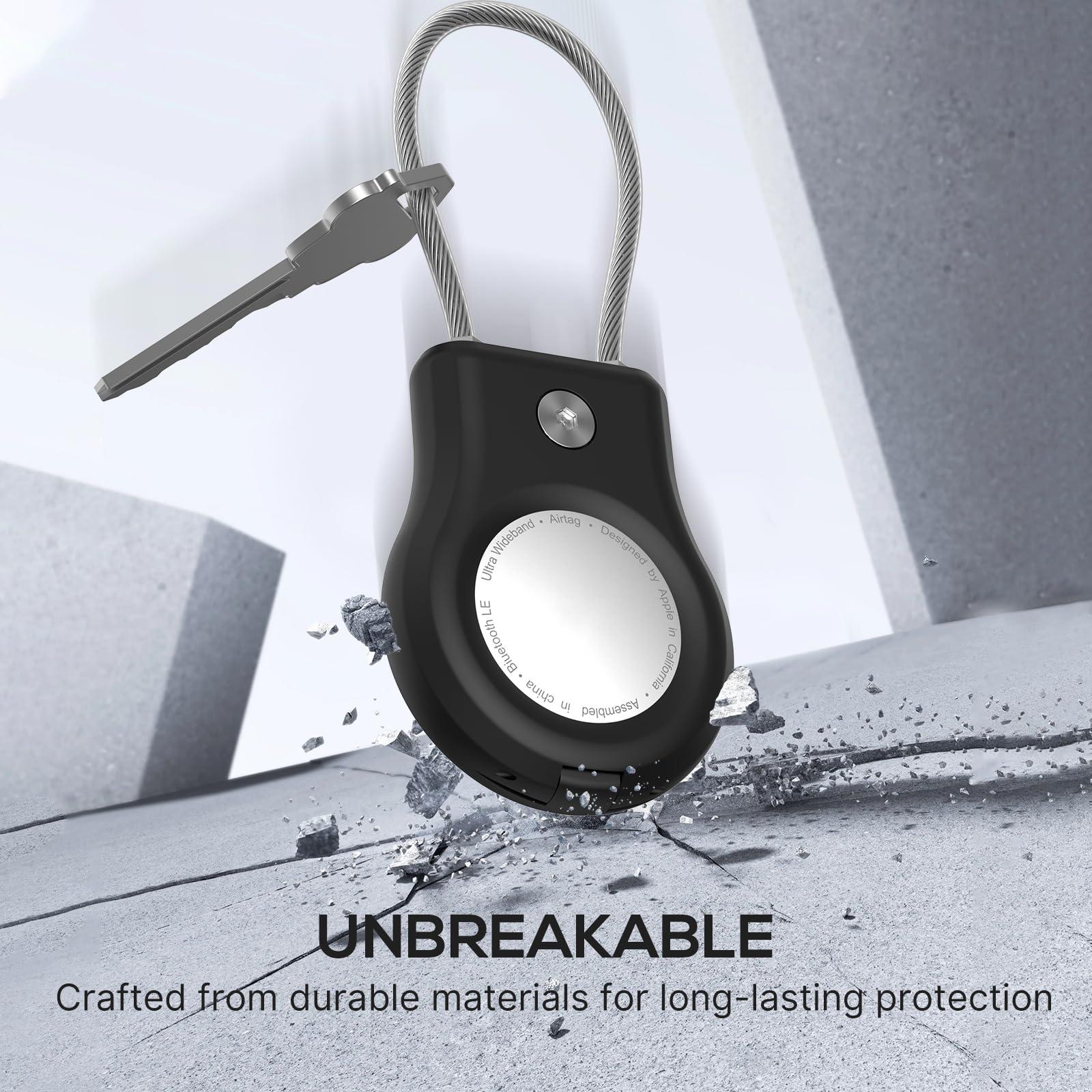 AirTag Holder - (4 Pack) Air tag Lock Keychain with Wire Cable Compatible with Apple AirTags,Ultra Durable Anti-Lost Protective Case with Keyring for Luggage, Key, Backpack, Pet, Bag, Black - Image 5