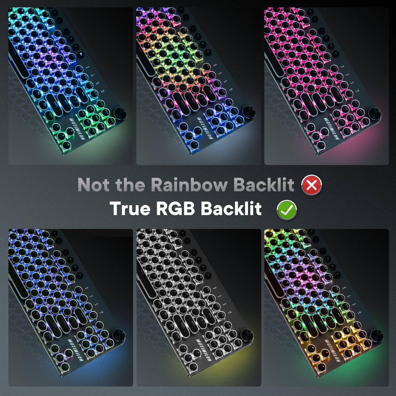 WOTIMILON Wireless Typewriter Keyboard Mechanical TKL, 2.4G/BT5.0/Wired WM87 Retro Vintage Gaming Keyboard Typewriter Style with Punk Round Keycaps True RGB Backlit, 2 Control Knobs, Clicky Switch - Image 4