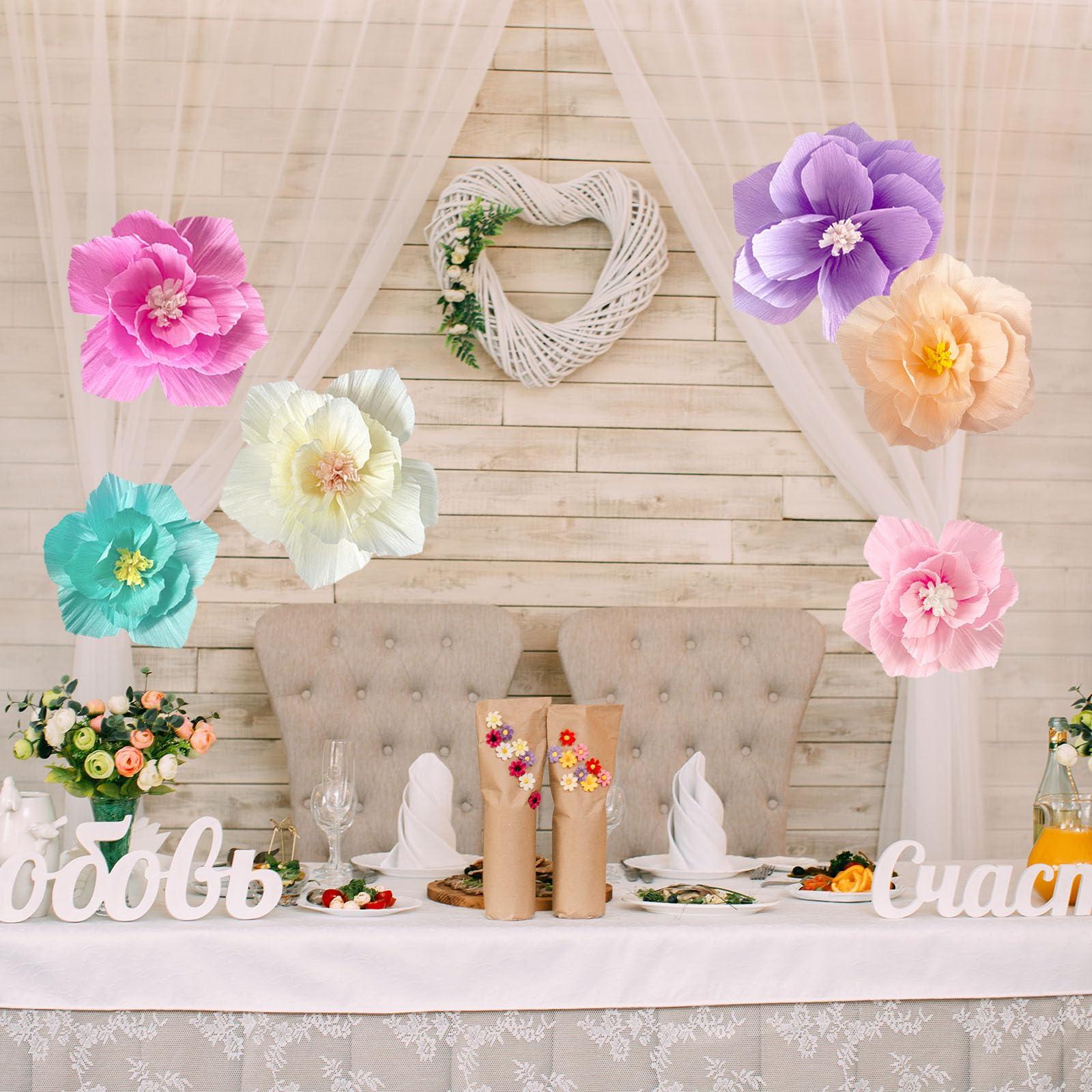 ANSOMO Paper Flowers Pink Purple Ivory Light Blue Pastel Artificial Crepe Tissue Wall Home Décor Wedding Birthday Bridal Baby Shower Classroom Nursery Room Floral Colorful Party Decorations - Image 4