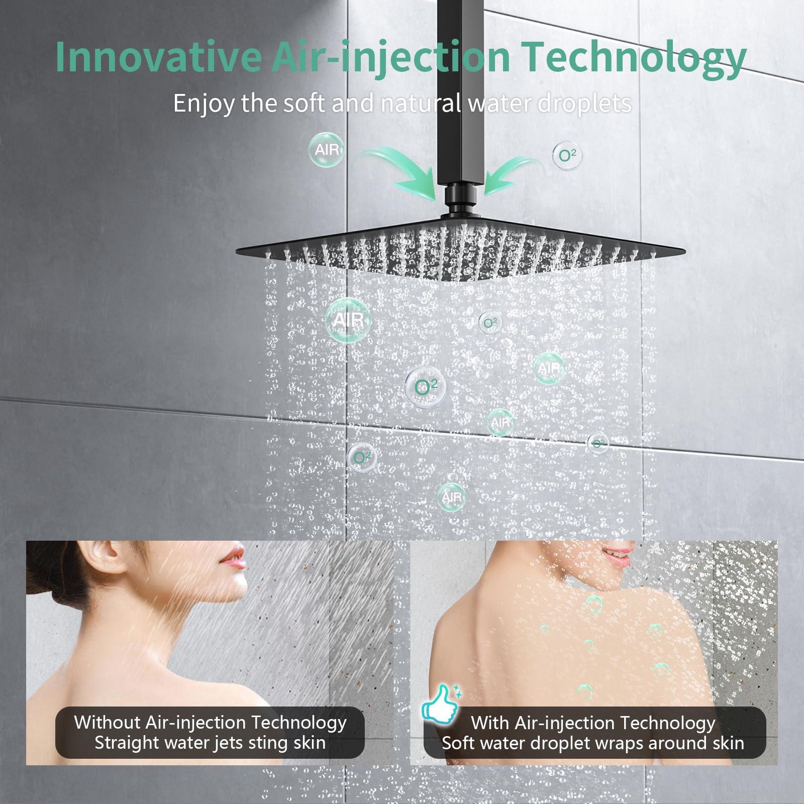 SR SUN RISE Ceiling Mounted Shower System with Push Button Diverter, Luxury 10 Inch Rain Shower Head with Handheld Spray, High Pressure Shower Faucet Combo Set with Rough-in Valve, Matte Black - Image 5