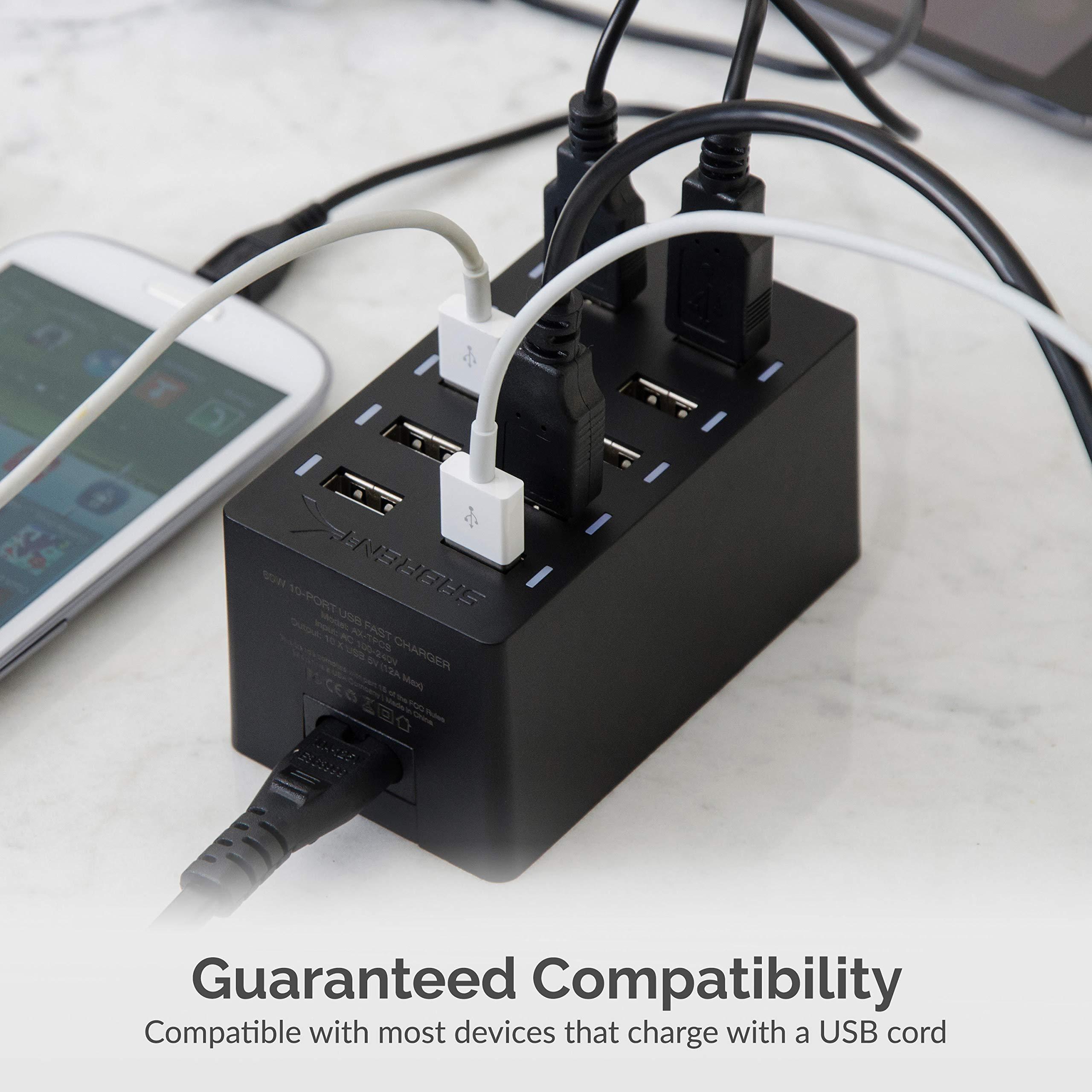 Sabrent 60 Watt (12 Amp) 10-Port [UL Certified] Family-Sized Desktop USB Rapid Charger. Smart USB Ports with Auto Detect Technology [Black] (AX-TPCS) - Image 5