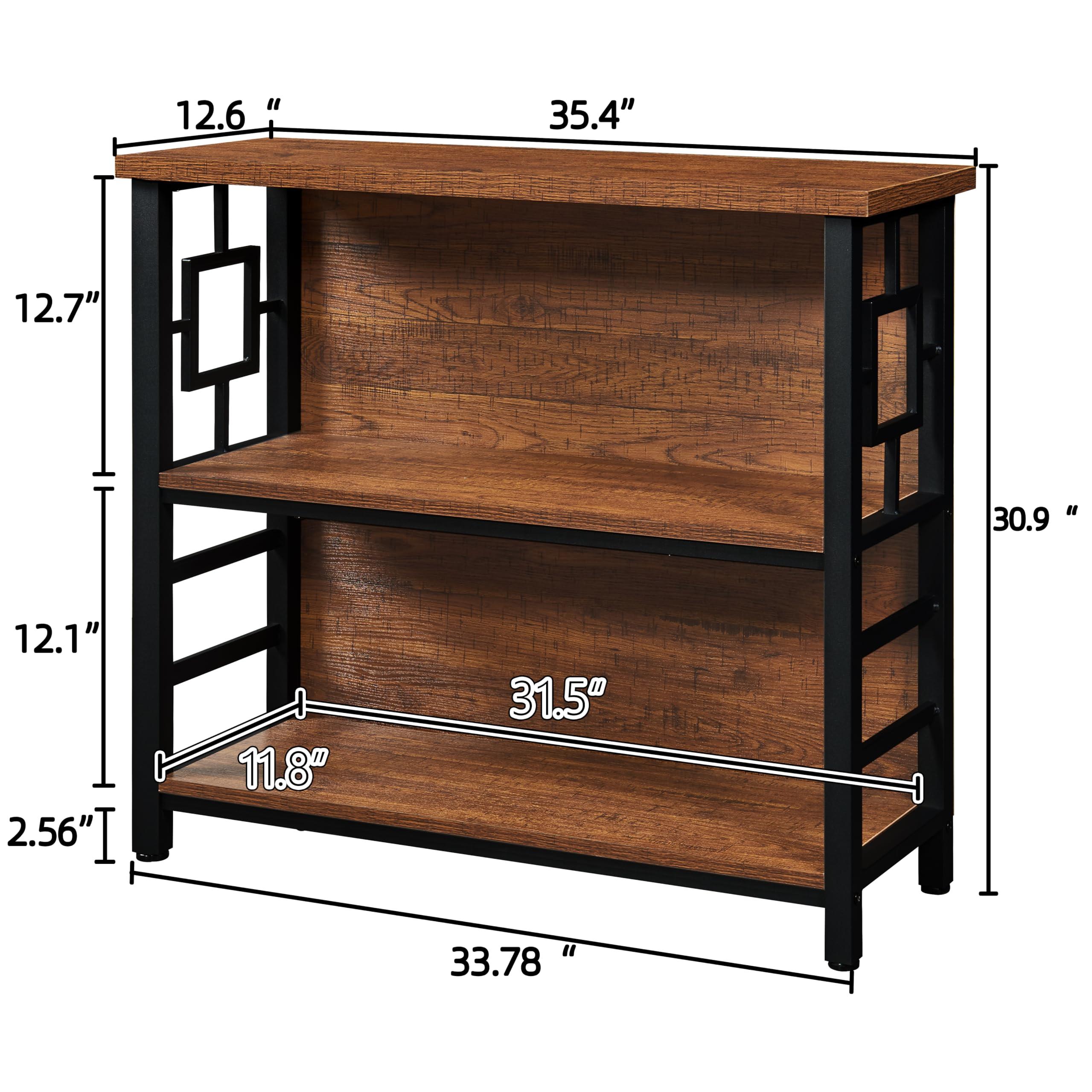 HOMISSUE Book Shelf, 3 Tier Deep Bookshelf with Storage, Engineered Wood and Metal Shelf Bookcase, Low Short Bookcases for Small Space, Living Room, Bedroom, Office, Rustic Brown - Image 2