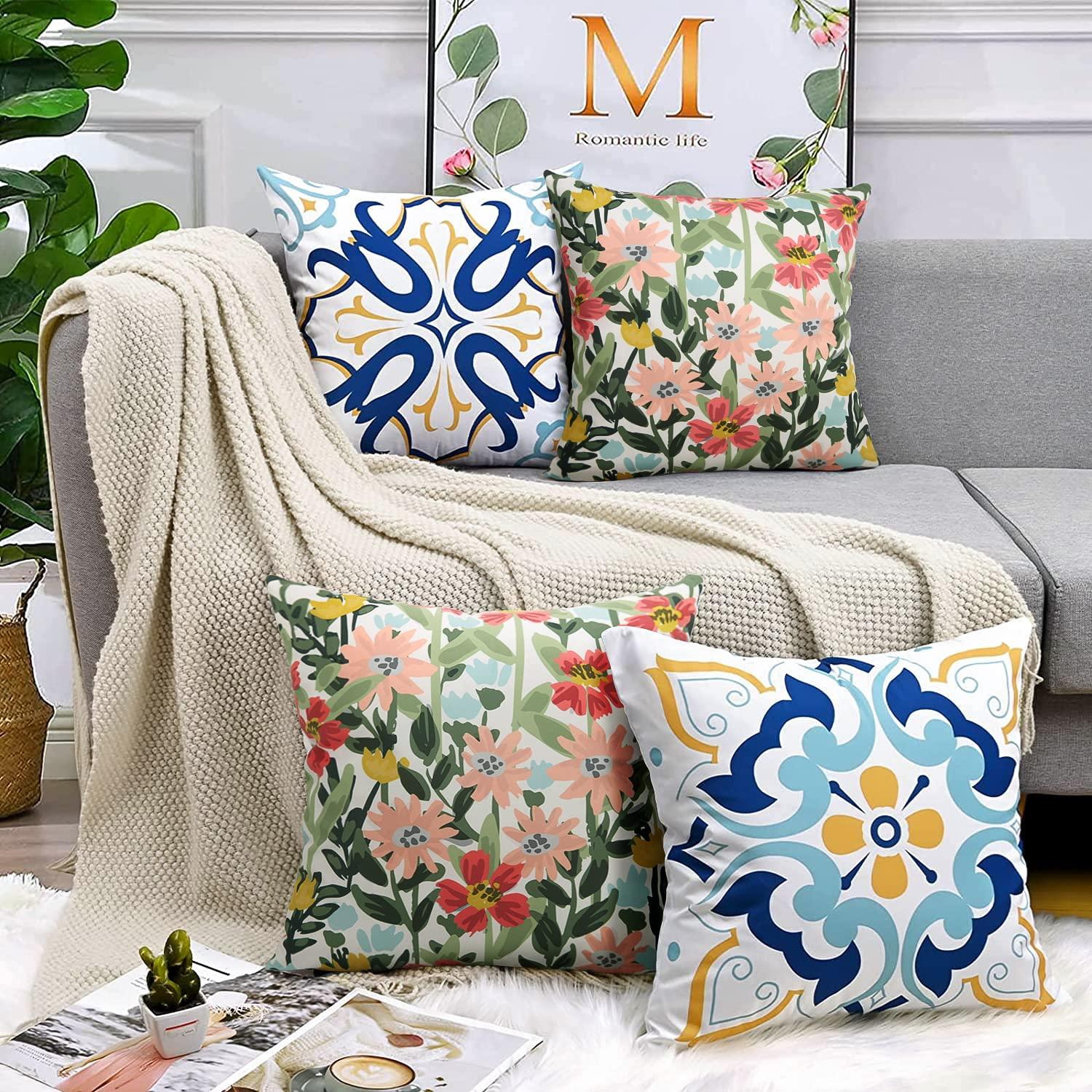 Pyonic Outdoor Pillows Waterproof Cover Pack of 2 Floral Waterproof Throw Pillows 18x18 inch for Patio Furniture Garden - Image 7