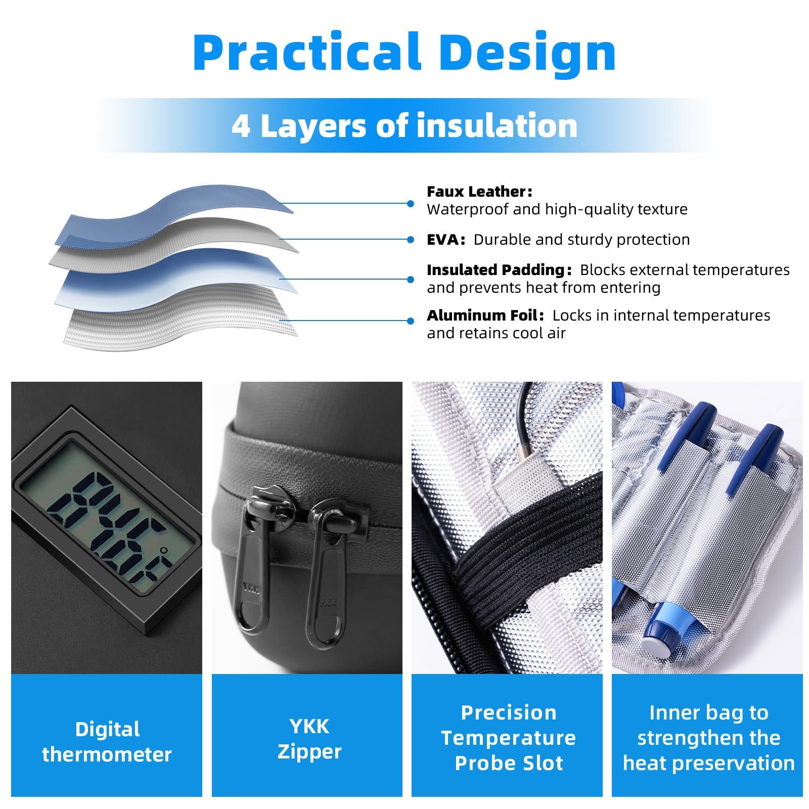 Gloinsu 24h Insulin Cooler Travel Case TSA Approved - Medication Diabetic Cooler with Thermometer Temperature Display | Refrigerated Medicine Organizer Bag with 2 Ice Packs for Travel - Image 4